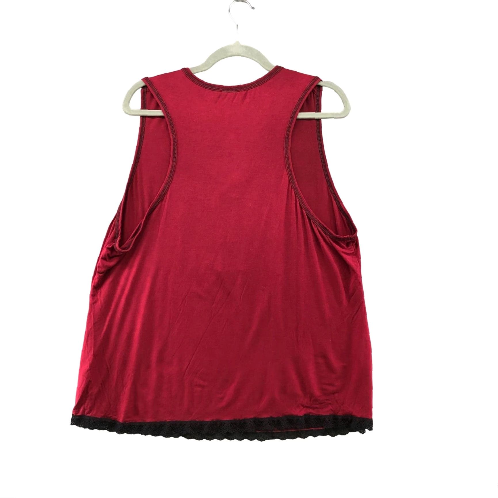 Vintage Ekouaer Womens Top Size XXL Red Lace Trim Jersey Knit Pajama Lounge Size XXL / US 16-18 / IT 52-54 - 2 Thumbnail