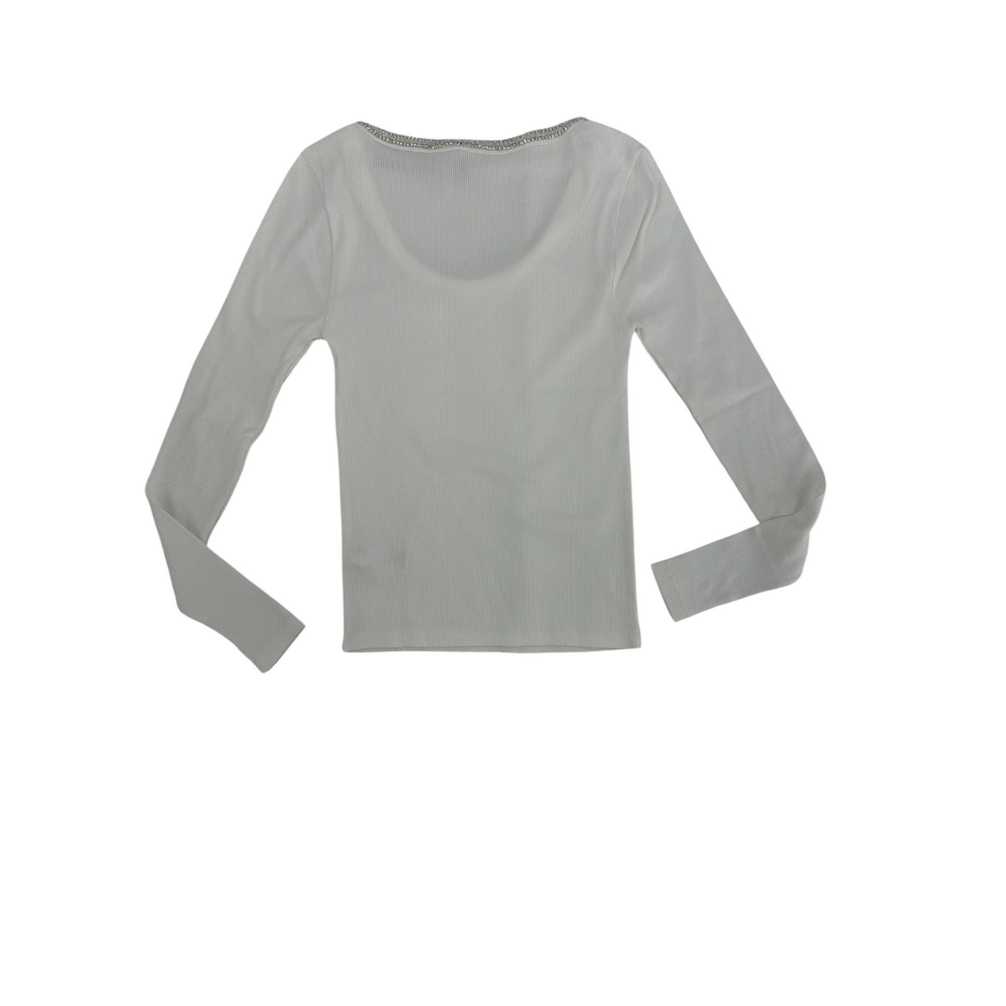 J.Crew J.Crew Polished Glam Rhinestone Neckline Top Small White Rib Size S / US 4 / IT 40 - 5 Thumbnail