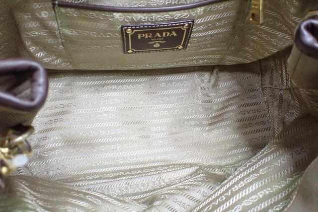 Prada Prada 2-Way Jacquard Canvas Leather Tan Shoulder Bag Size ONE SIZE - 11 Thumbnail