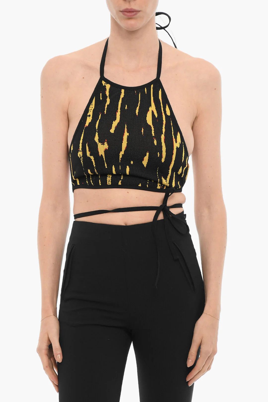 Ambush Design og1mm0426 Jacquard Crop Top in Yellow & Black Size XS / US 0-2 / IT 36-38 - 1 Thumbnail