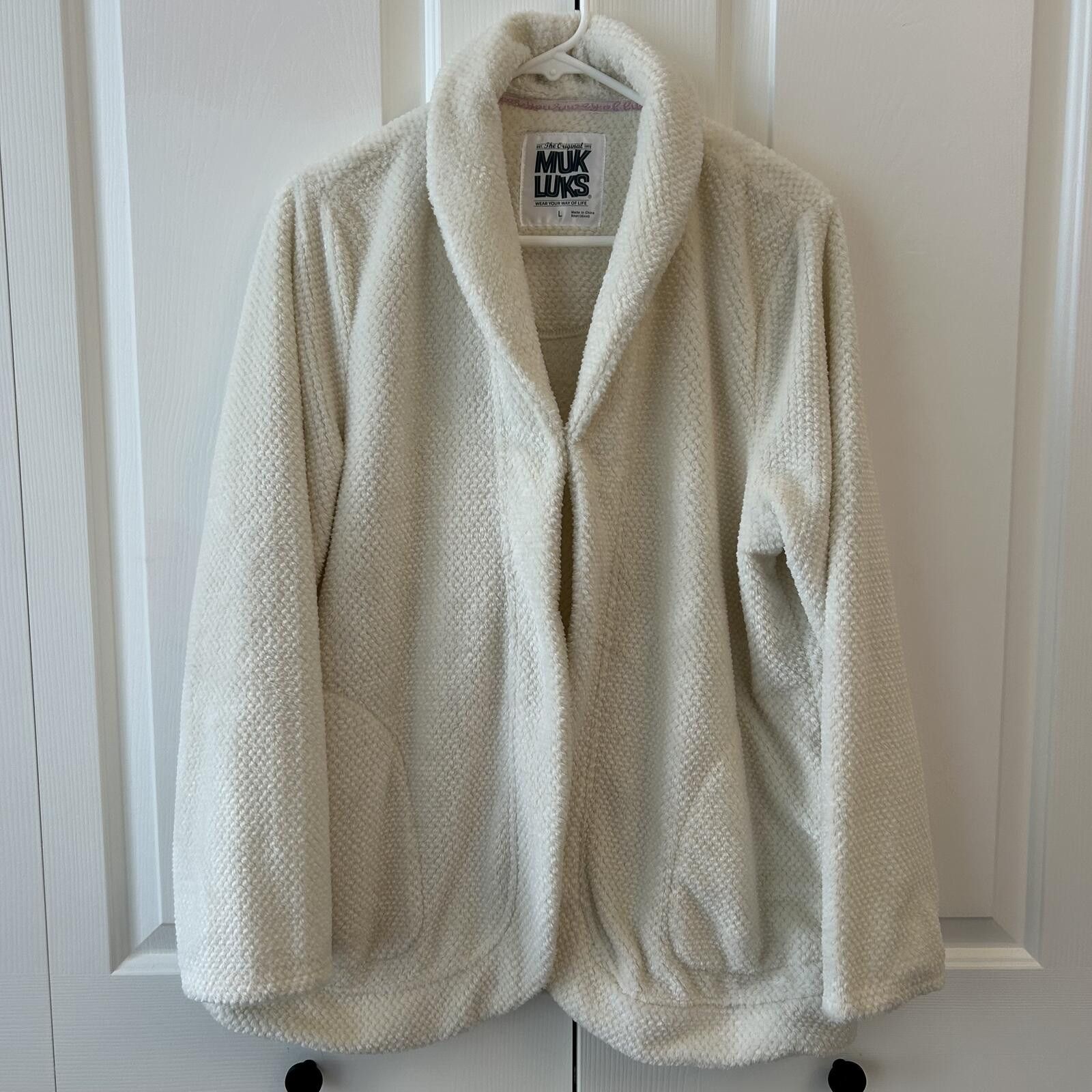 Other Muk Luks Women’s L Cream Textured Fleece Jacket Size L / US 10 / IT 46 - 1 Thumbnail