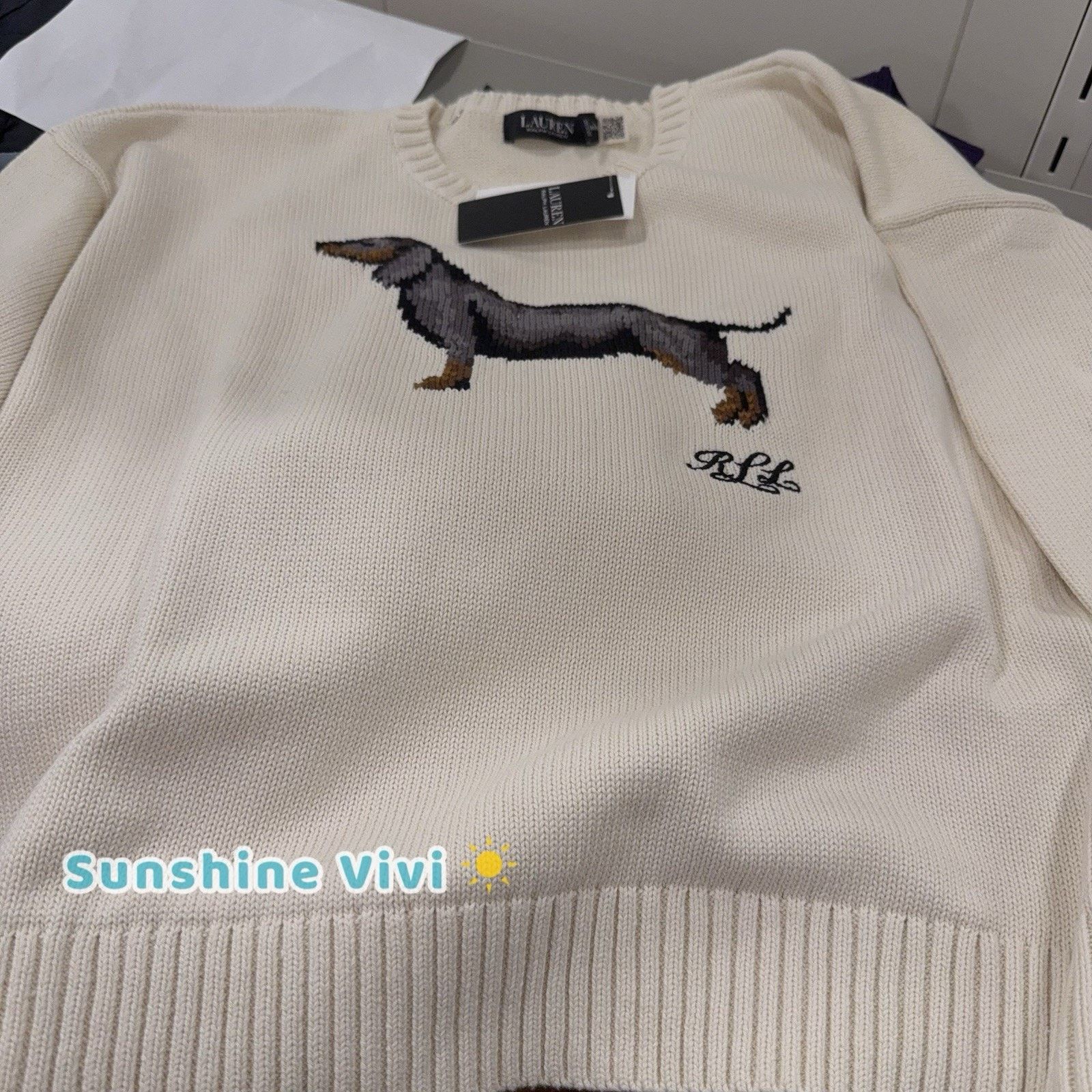 Polo Ralph Lauren NWT Lauren Ralph Lauren Intarsia dog Chalk Cotton Sweater S Size S / US 4 / IT 40 - 6 Thumbnail