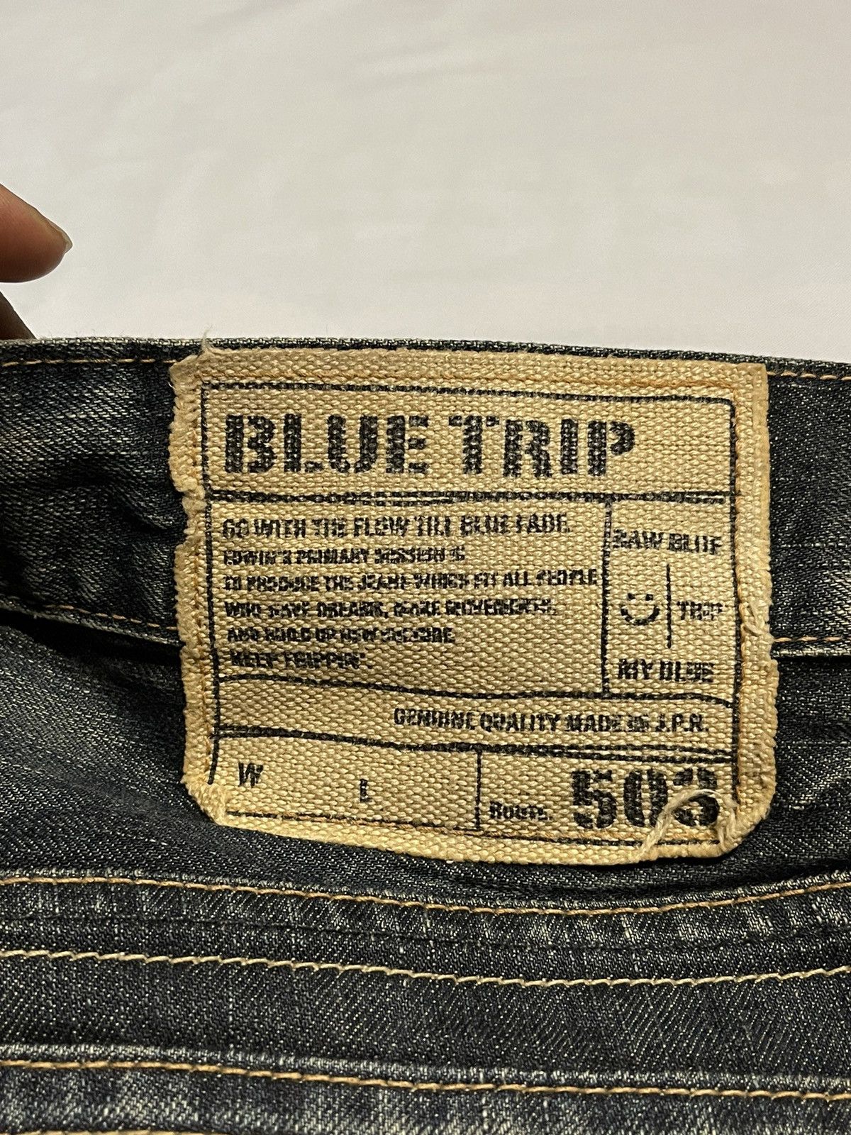 Edwin × Jean × Vintage RARE Edwin 503 Blue Trip Distressed Jeans Pant Size US 32 / EU 48 - 9 Thumbnail