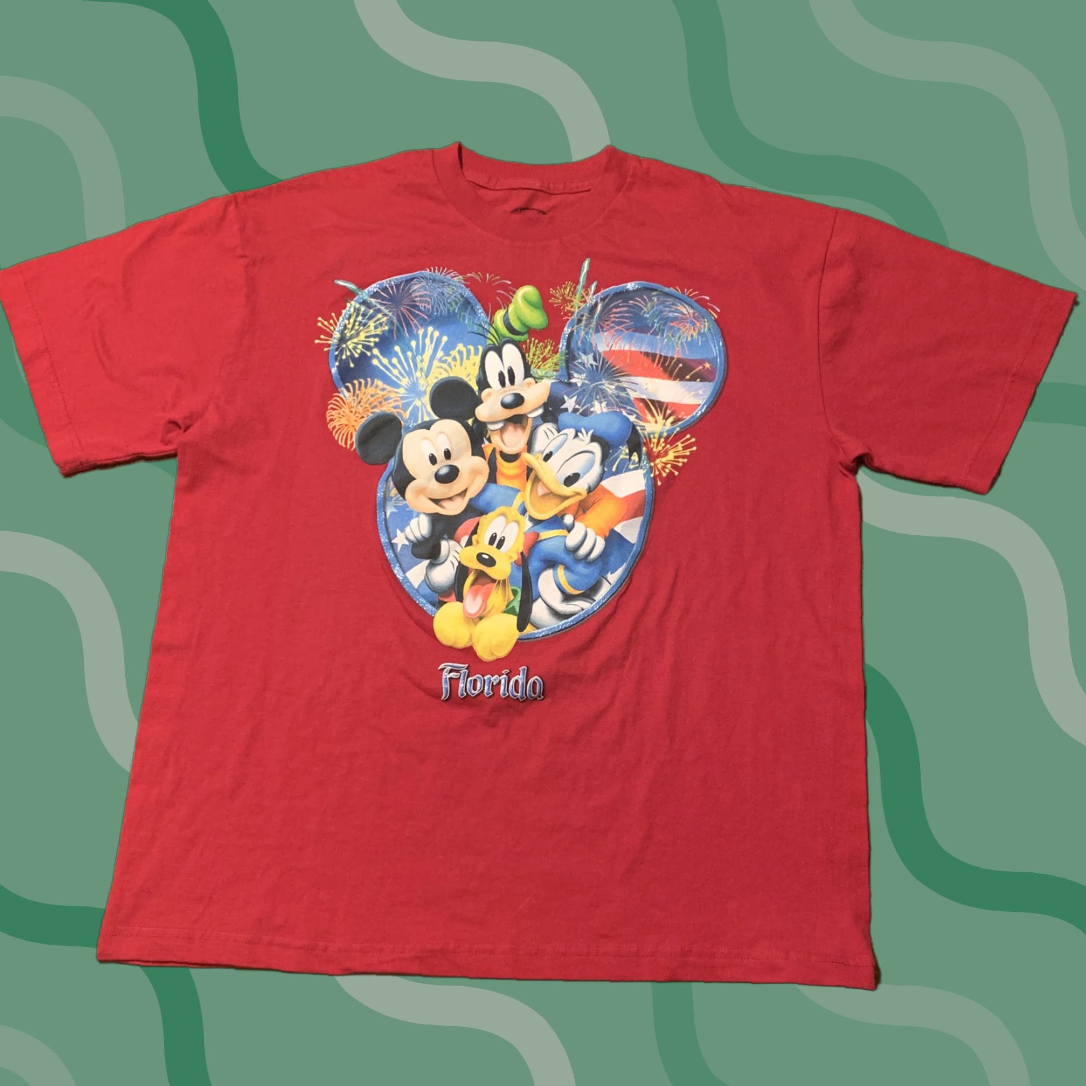 Disney VINTAGE? Disney T-Shirt Florida Mickey Goofy Donald Pluto Fireworks Souvenir Red Shirt Adult XL Disney Graphic Tee Mens 2020s Size US XL / EU 56 / 4 - 1 Thumbnail