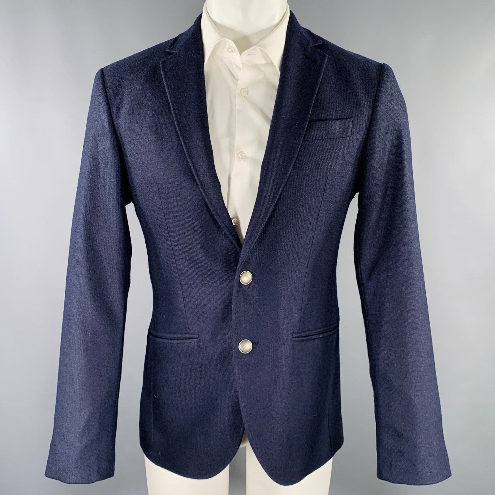 Other Size 38 Navy Twill Wool Blend Notch Lapel Sport Coat Size 38R - 1 Thumbnail
