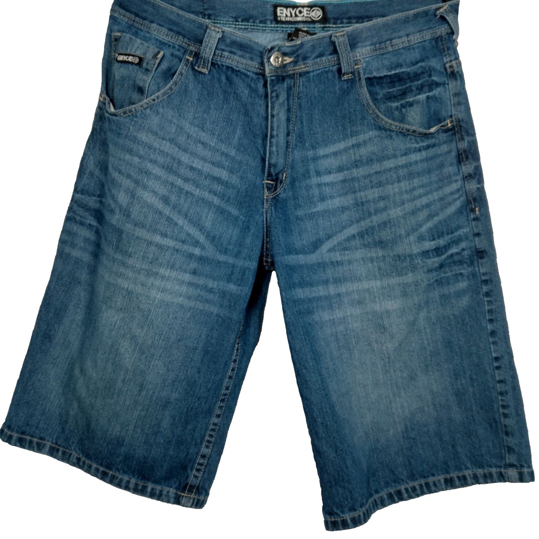 Enyce VINTAGE ENYCE Men's Jean Shorts 36 Relaxed Fit Blue Denim Streetwear Casual Wide Leg Jorts Size US 36 / EU 52 - 2 Thumbnail