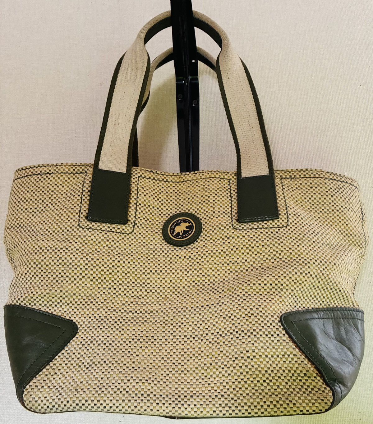 Vintage Hunting World / Canvas & Leather Tote Bag in Beige, Women's