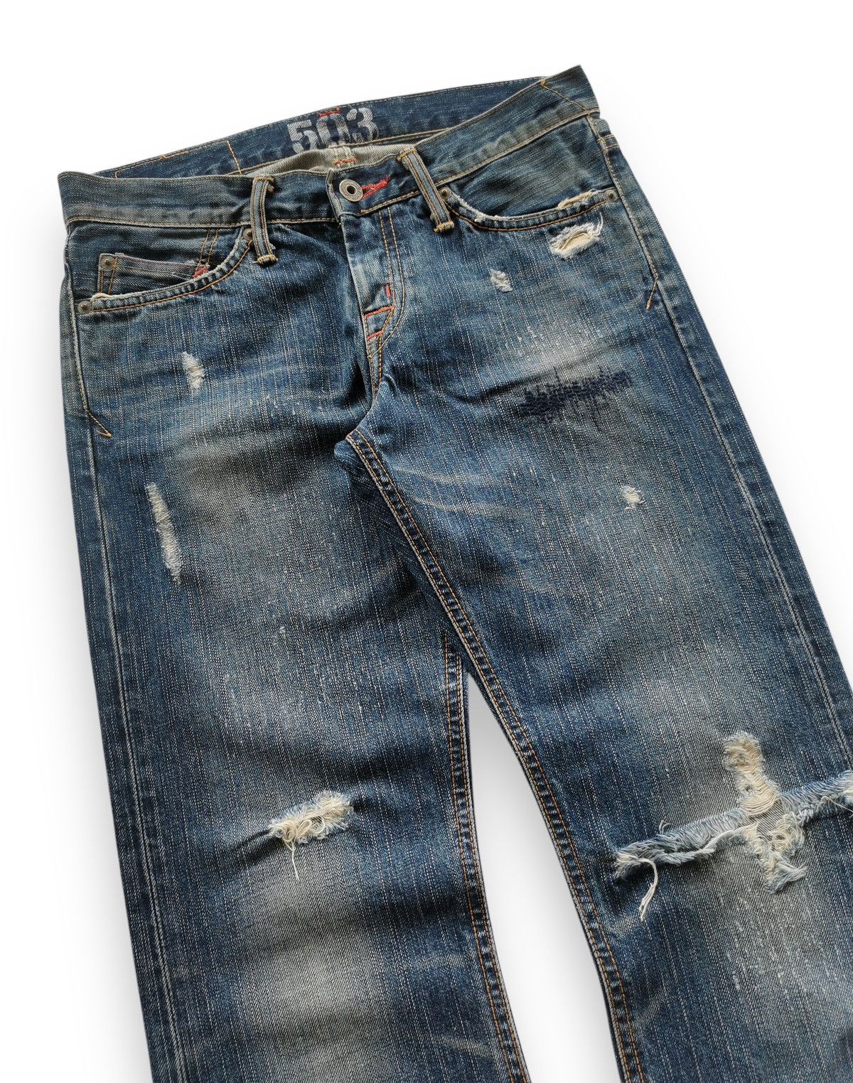 Miss Edwin 503 Cropped Distressed Denim Jeans Women Size 30