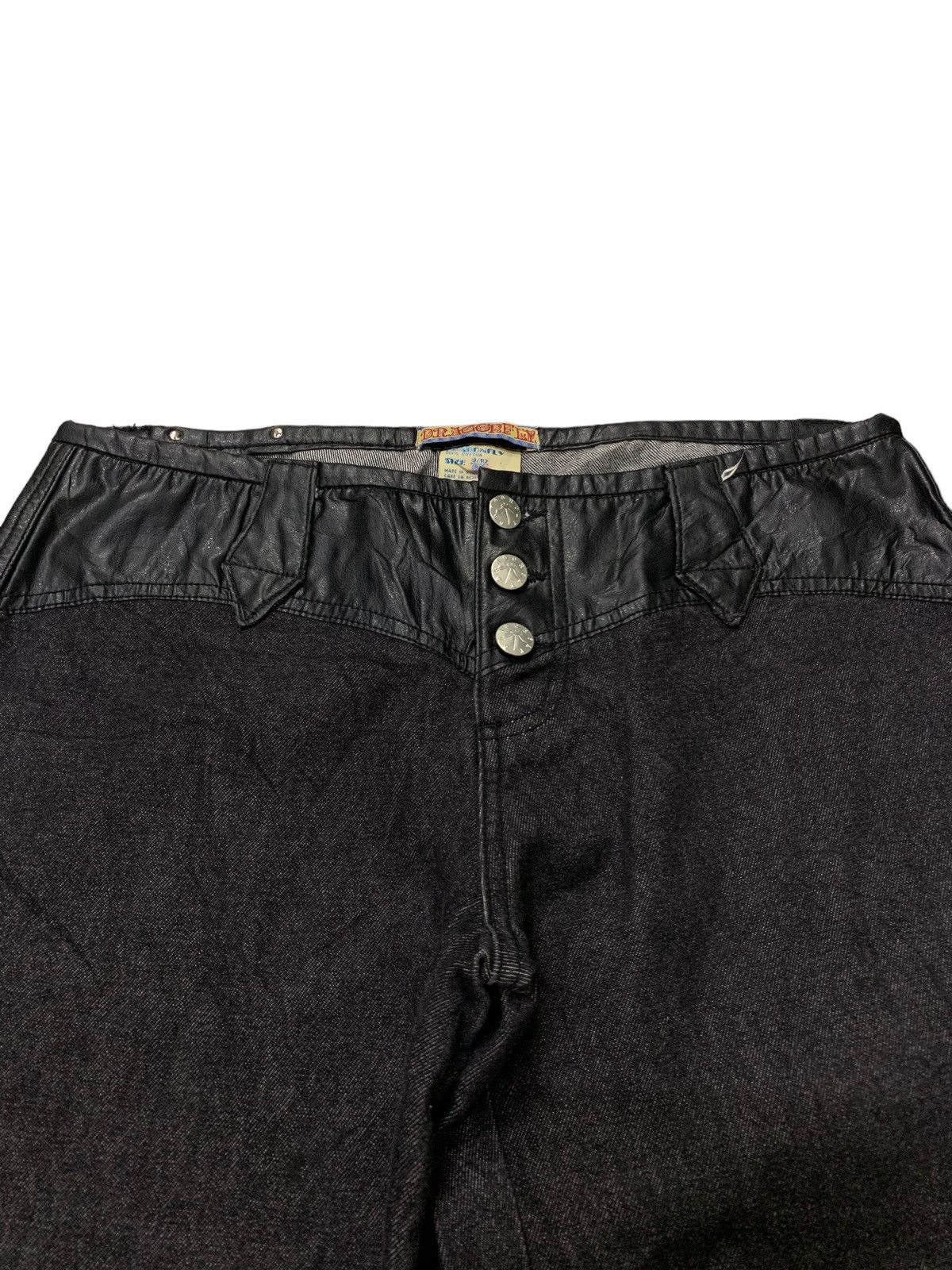 If Six Was Nine × Le Grande Bleu (L.G.B.) Vintage Balenciaga Style Leather Trimmed Zipper Flared Jeans Size US 30 / EU 46 - 4 Thumbnail