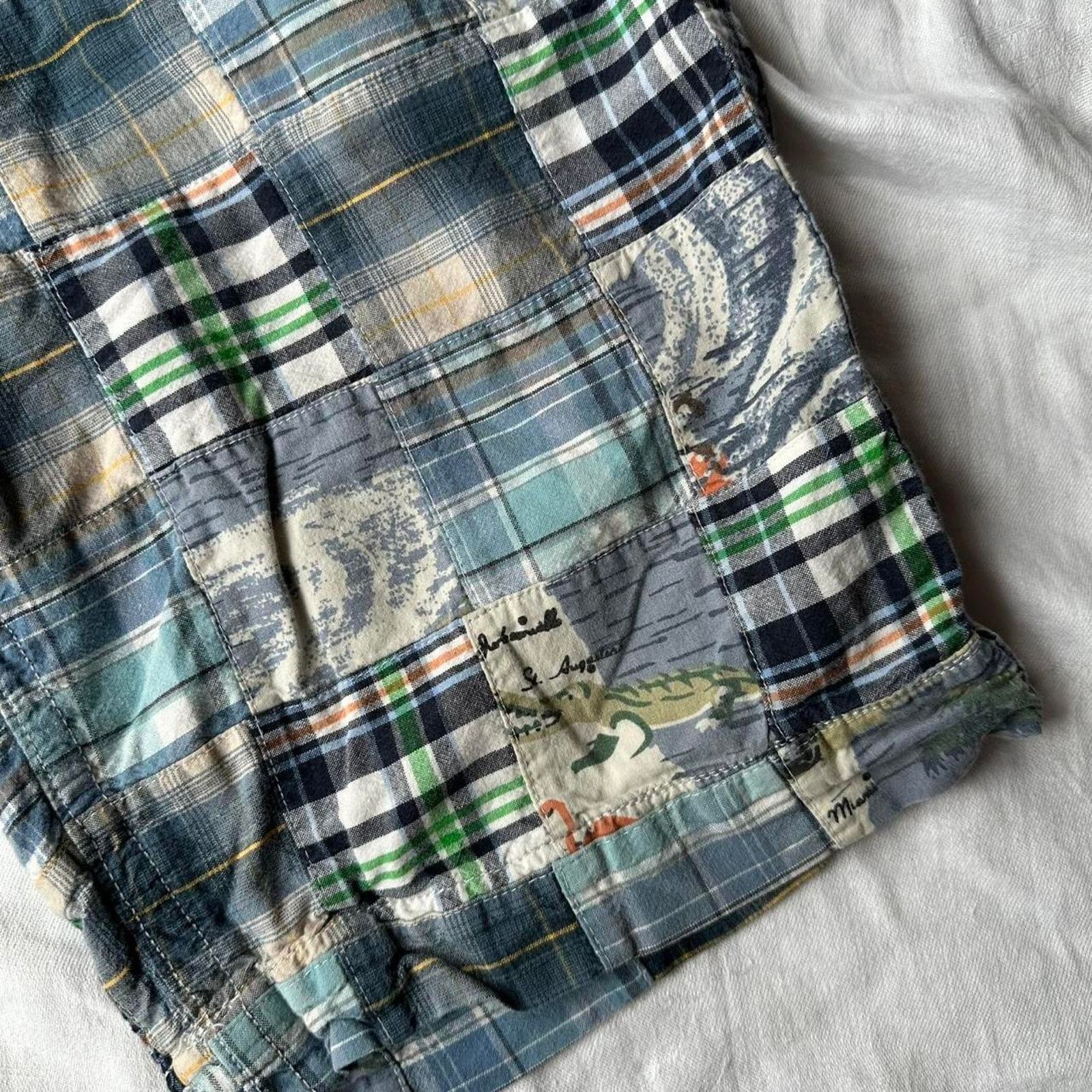 Old Navy × Vintage Vintage Y2K 2000s Old Navy Cream Blue Plaid Baggy Long Short Size US 32 / EU 48 - 8 Thumbnail