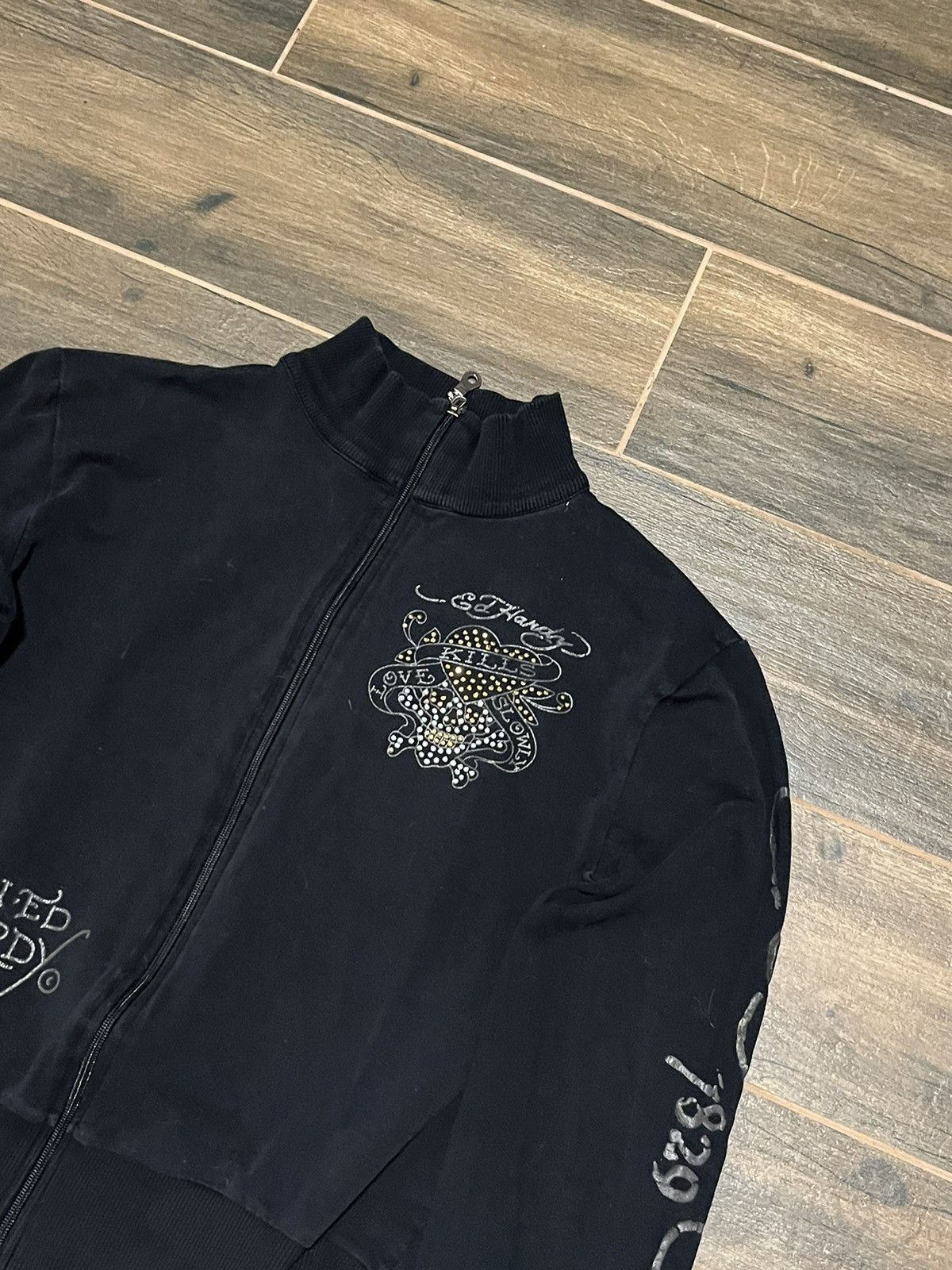 Christian Audigier × Ed Hardy × Japanese Brand Vintage Y2K ED HARDY Japanese Skull Loto Retro Zip Sweater Size XS / US 0-2 / IT 36-38 - 3 Thumbnail