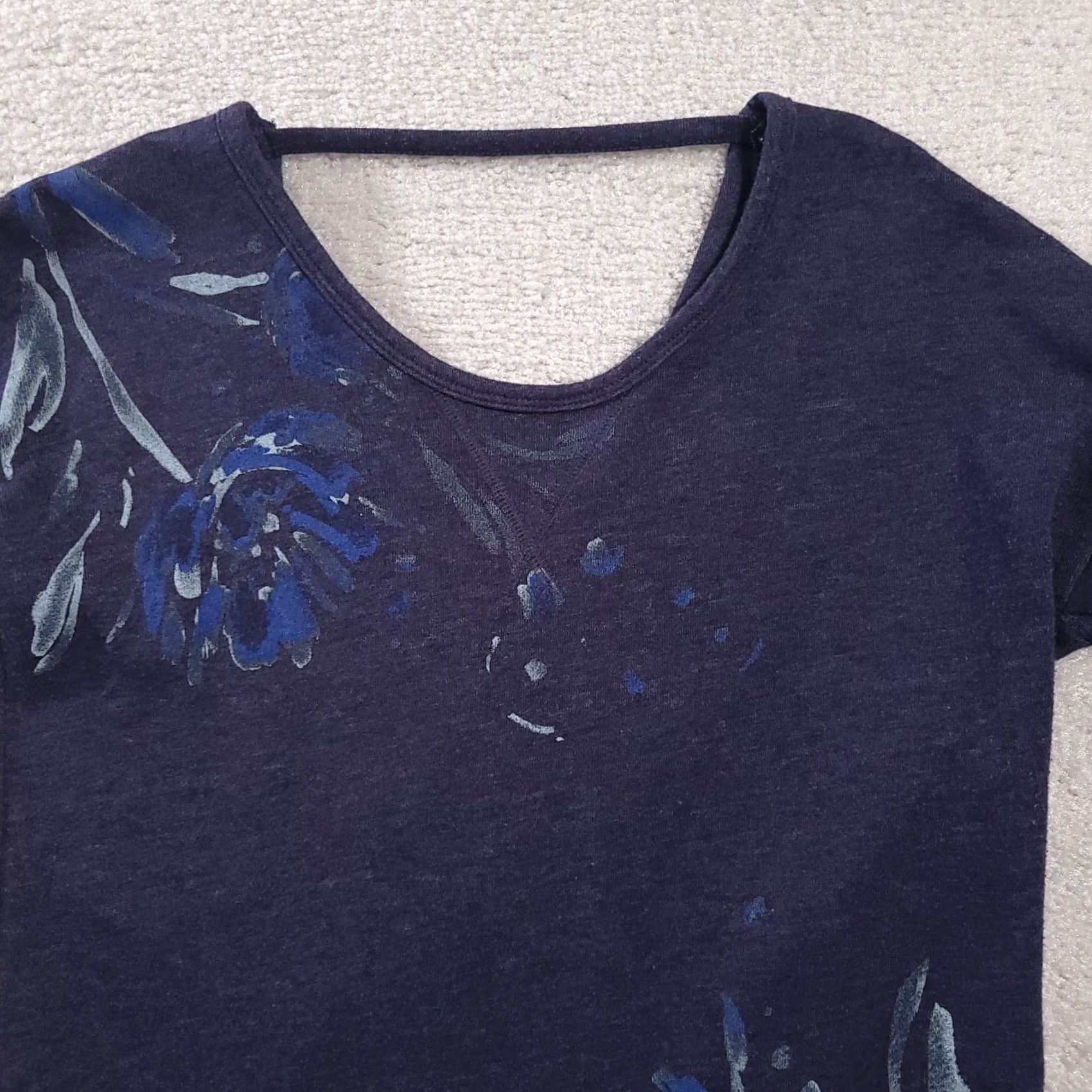 Vintage Maurices Sweater Women's XS Blue Floral Long Sleeve Open V Back Shirt Size XS / US 0-2 / IT 36-38 - 3 Thumbnail