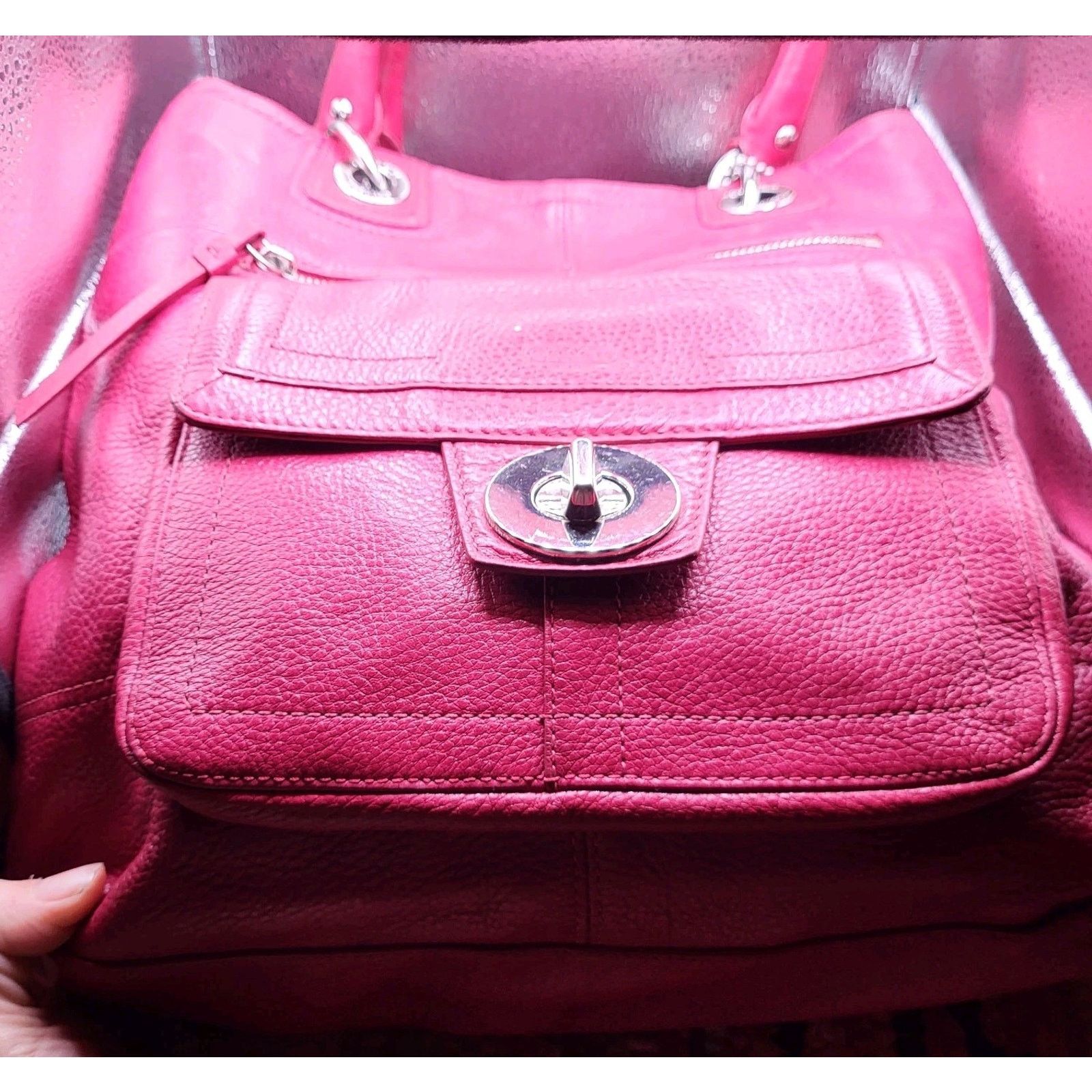 Coach Red COACH Hampton F15694 Pebbled Leather Turnlock Shoulder Size ONE SIZE - 5 Thumbnail