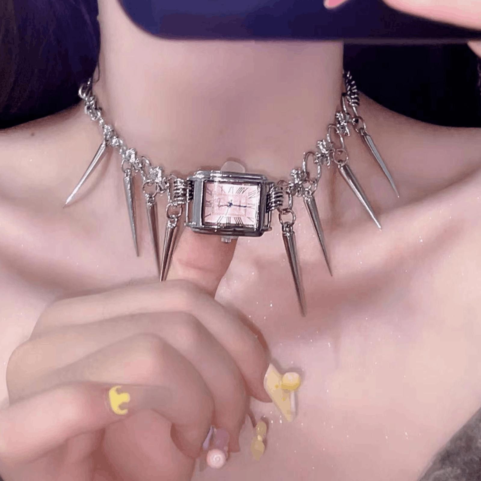 Jewelry Watch Punk Rivet Chain Choker Necklace Size ONE SIZE - 2 Thumbnail