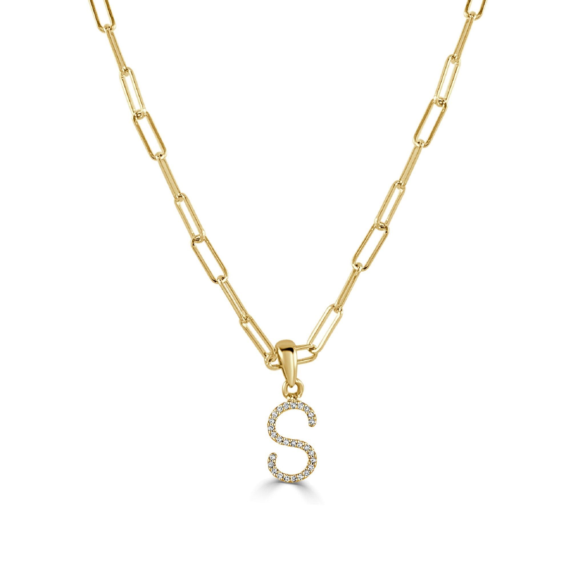 image of Tiffany Co 14K Yellow Gold & Diamond Paperclip Initial "s" Necklace, Women's