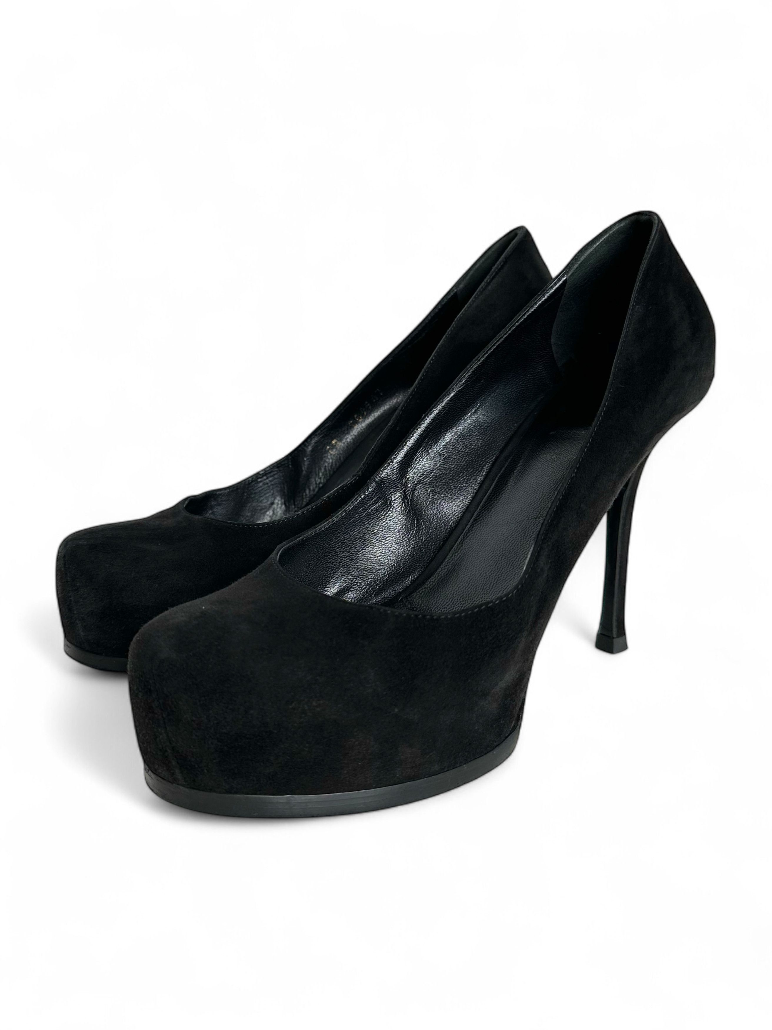 Yves Saint Laurent YSL Black Suede Tribtoo Tribute Platform Pumps Size US 11 / IT 41 - 3 Thumbnail