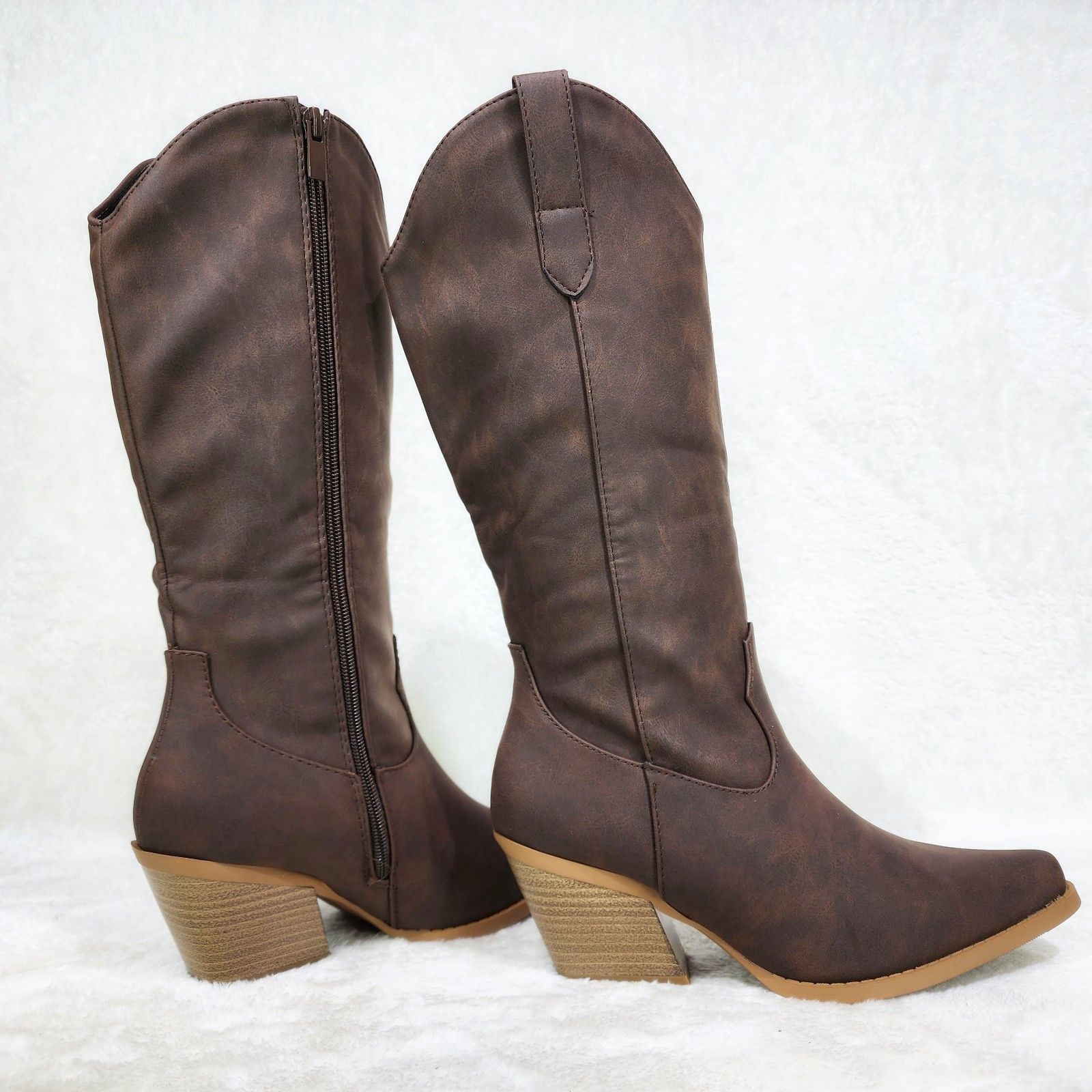 Other Dark Brown Faux Nubuck Country Western Cowgirl Knee Boots Size US 6.5 / IT 36.5 - 3 Thumbnail