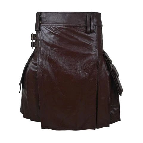 Handmade × Leather Customized Utility Cargo Leather Kilt Brown Size US 44 / EU 60 - 7 Thumbnail