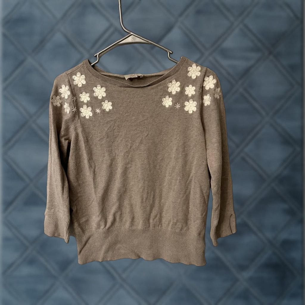 Loft LOFT Sweatshirt Jumper Brown Floral Cut Out Shoulder Casual 3/4 Sleeve Jersey Raglan Round Neck Mature M Women Pullover Stretch Size M / US 6-8 / IT 42-44 - 1 Thumbnail