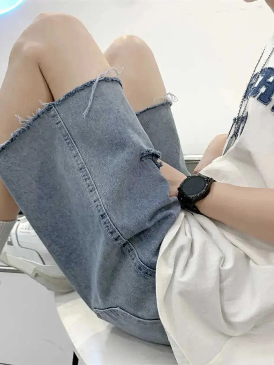 Japanese Brand Loose pleated casual distressed denim shorts Size US 30 / EU 46 - 6 Thumbnail