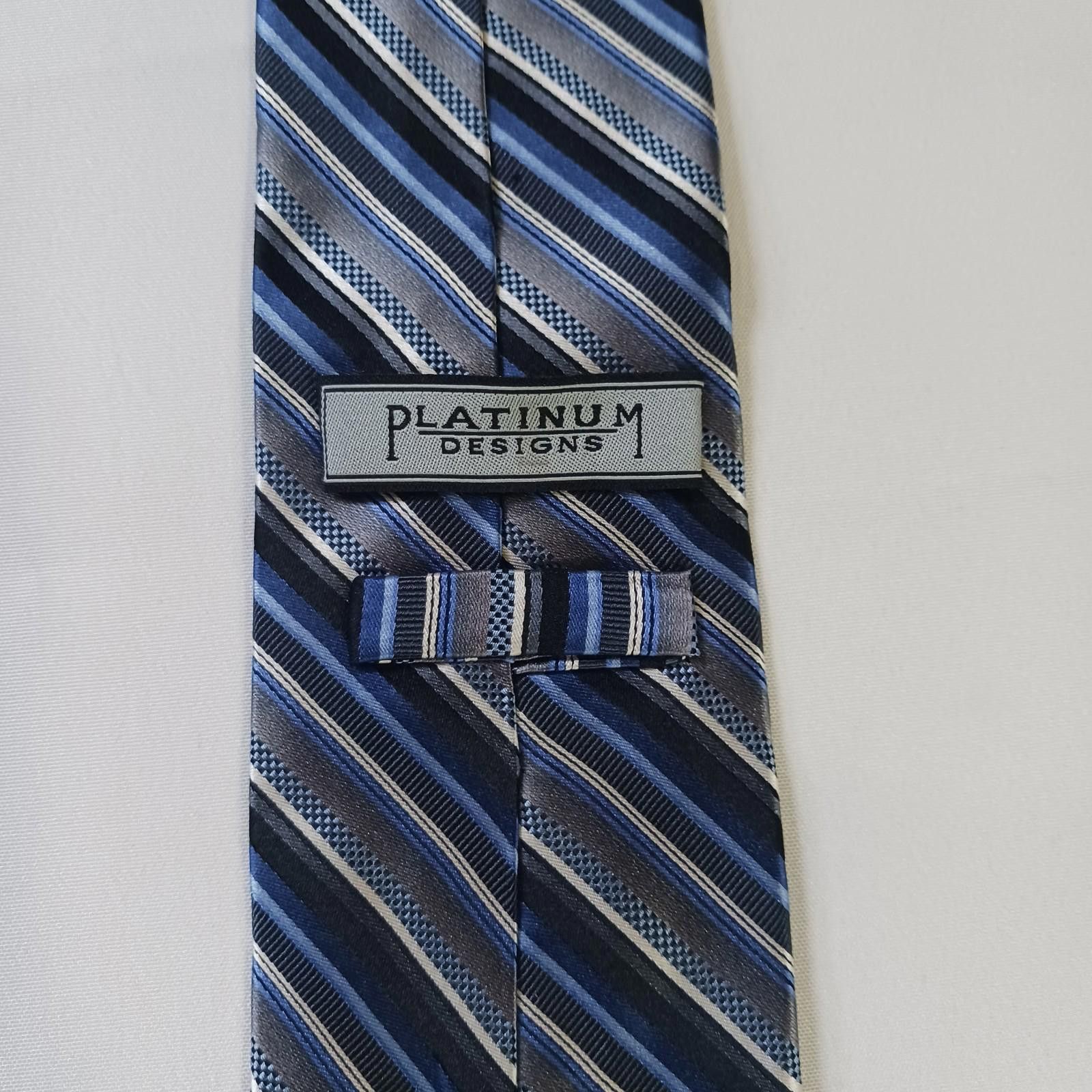 Other Platinum Designs Men Tie Blue/Gray Striped 100% Silk Classic Size ONE SIZE - 5 Thumbnail