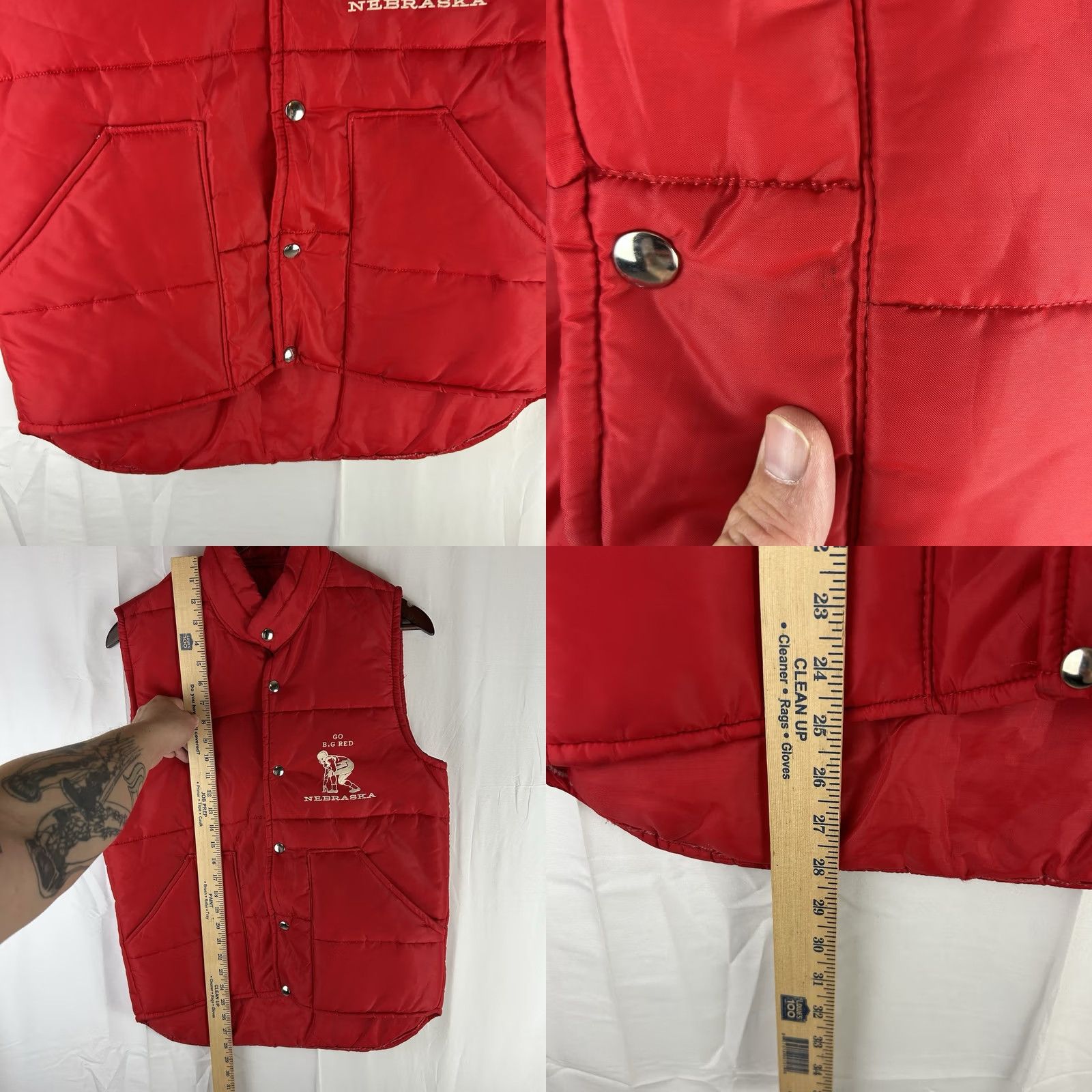 Vintage VTG 80s Nebraska Cornhuskers Artex Puffer Vest Mens Small Snap Button Red Nylon Vest Size US S / EU 44-46 / 1 - 8 Thumbnail