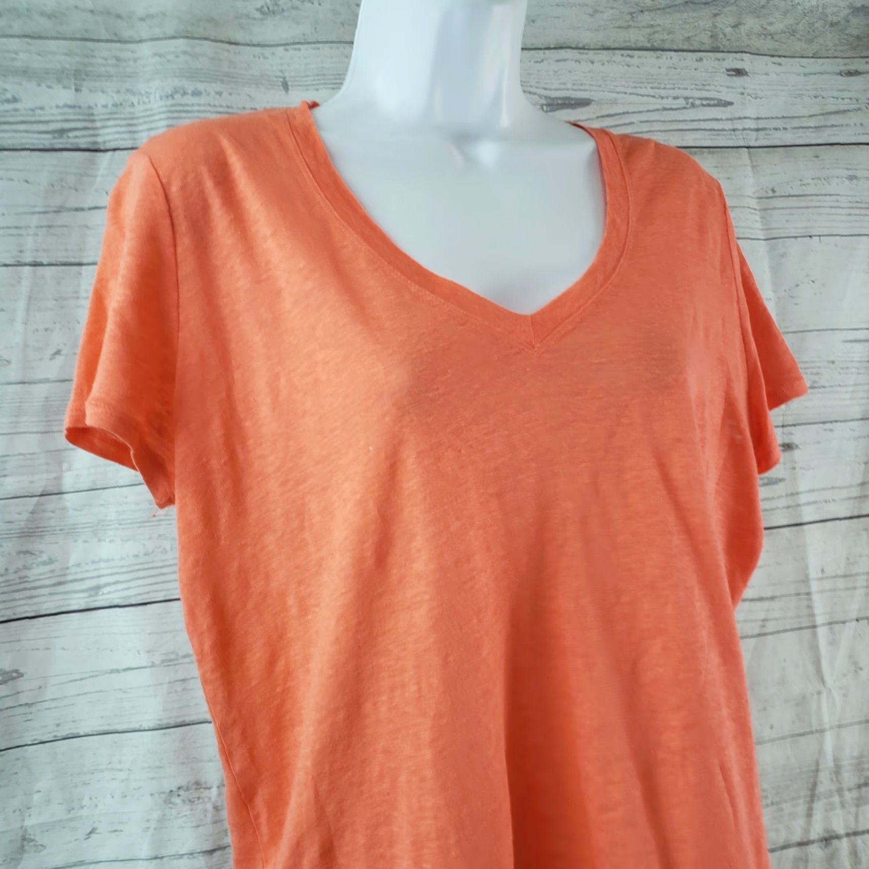 Lou & Grey Lou & Grey Womens Linen Tee XS Solid Orange Short Sleeve Scoop Neck Shirt Size 26" / US 2 / IT 38 - 2 Thumbnail