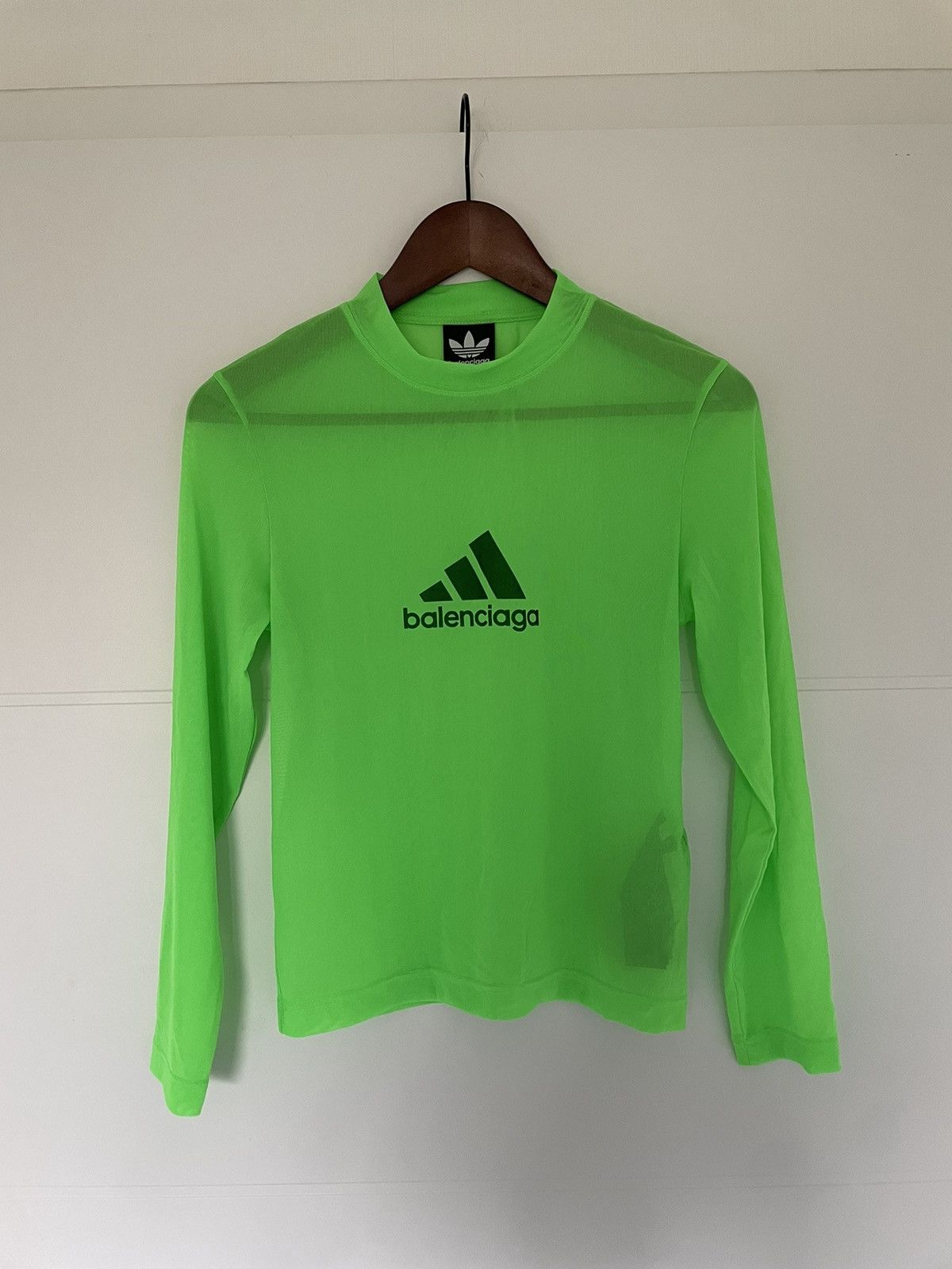 image of Sample Balenciaga Adidas Longsleeve Mesh Top in Green, Men's (Size Small)