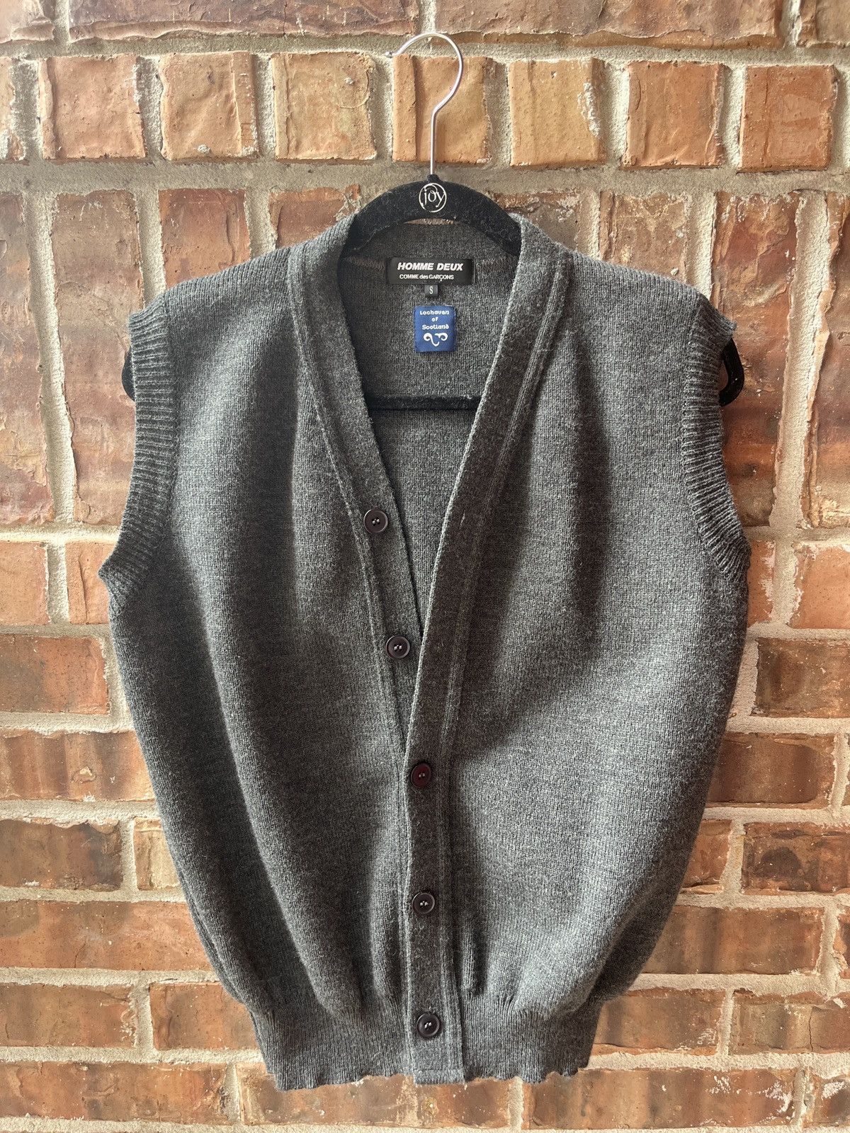 image of Cdg Homme Deux X Lochaven Of Scotland Knit Vest Cardigan in Grey, Men's (Size Small)