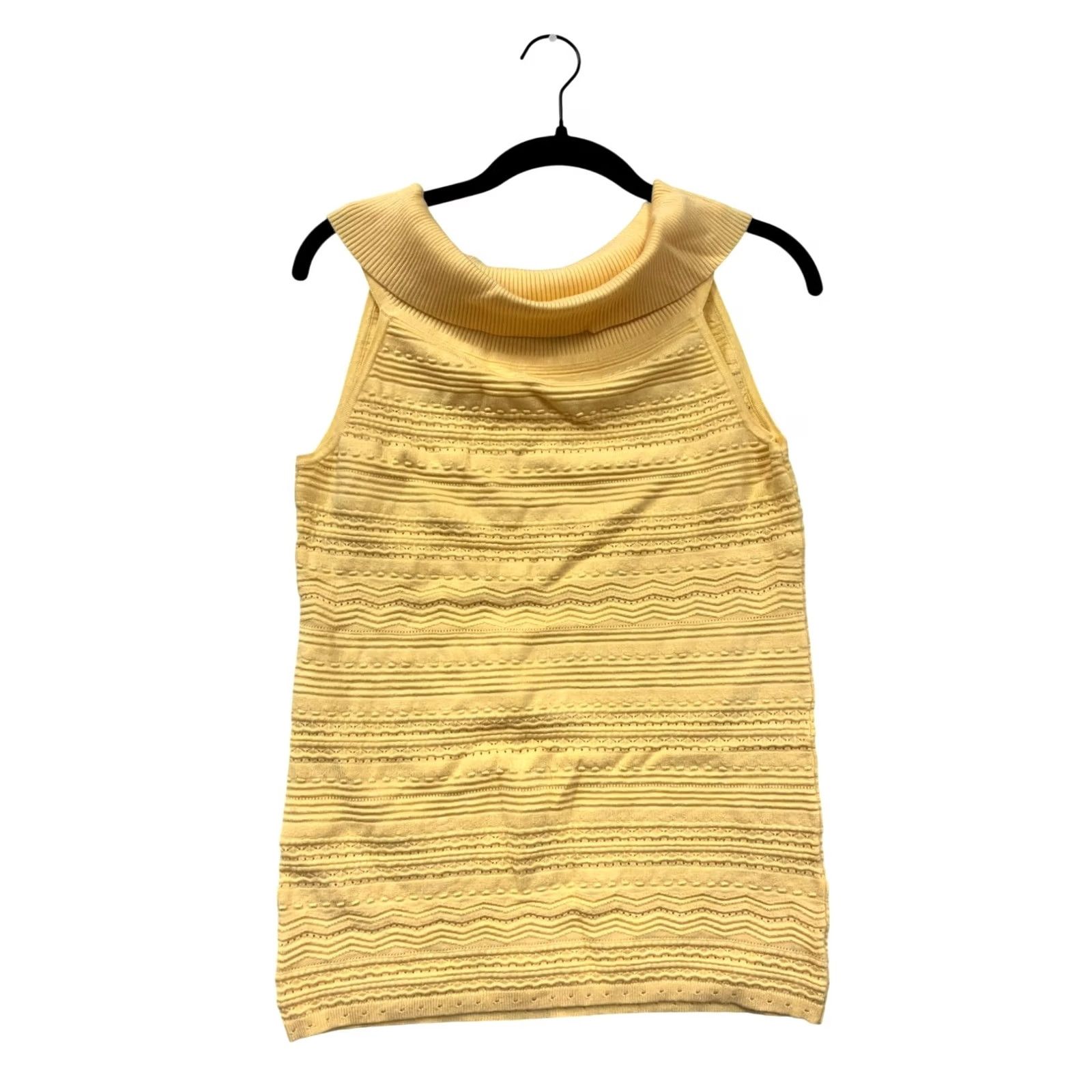 White House Black Market Yellow Sleeveless Textured Knit Cowl Neck Top Womens M Size M / US 6-8 / IT 42-44 - 2 Thumbnail