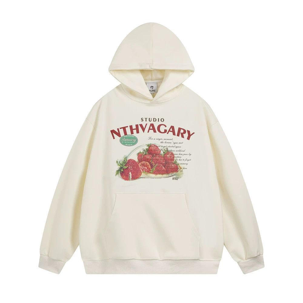 Vintage American retro men's loose casual strawberry print hoodie Size US M / EU 48-50 / 2 - 1 Thumbnail