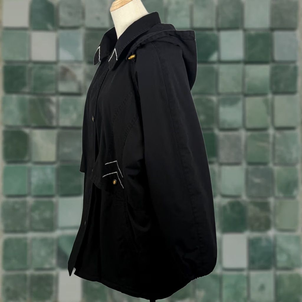 Basic Editions VINTAGE Basic Editions Parka Jacket XL Black Quilted Lined Removable Hood Utility Chevron Embroidered Zipper Button Drawstring Pockets Mid-Length Size XL / US 12-14 / IT 48-50 - 1 Thumbnail