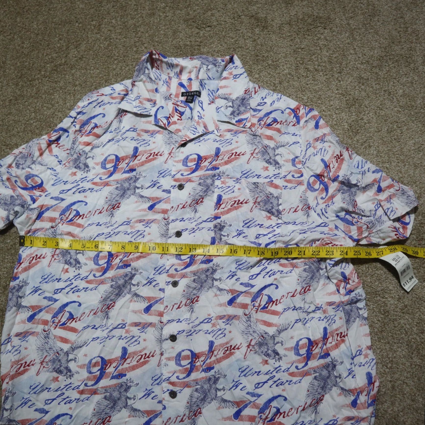 George George Shirt Men 2XL USA Eagle 1776 Button-Up Short Sleeve Multicolor Polyester Button N/A Size US XXL / EU 58 / 5 - 6 Thumbnail