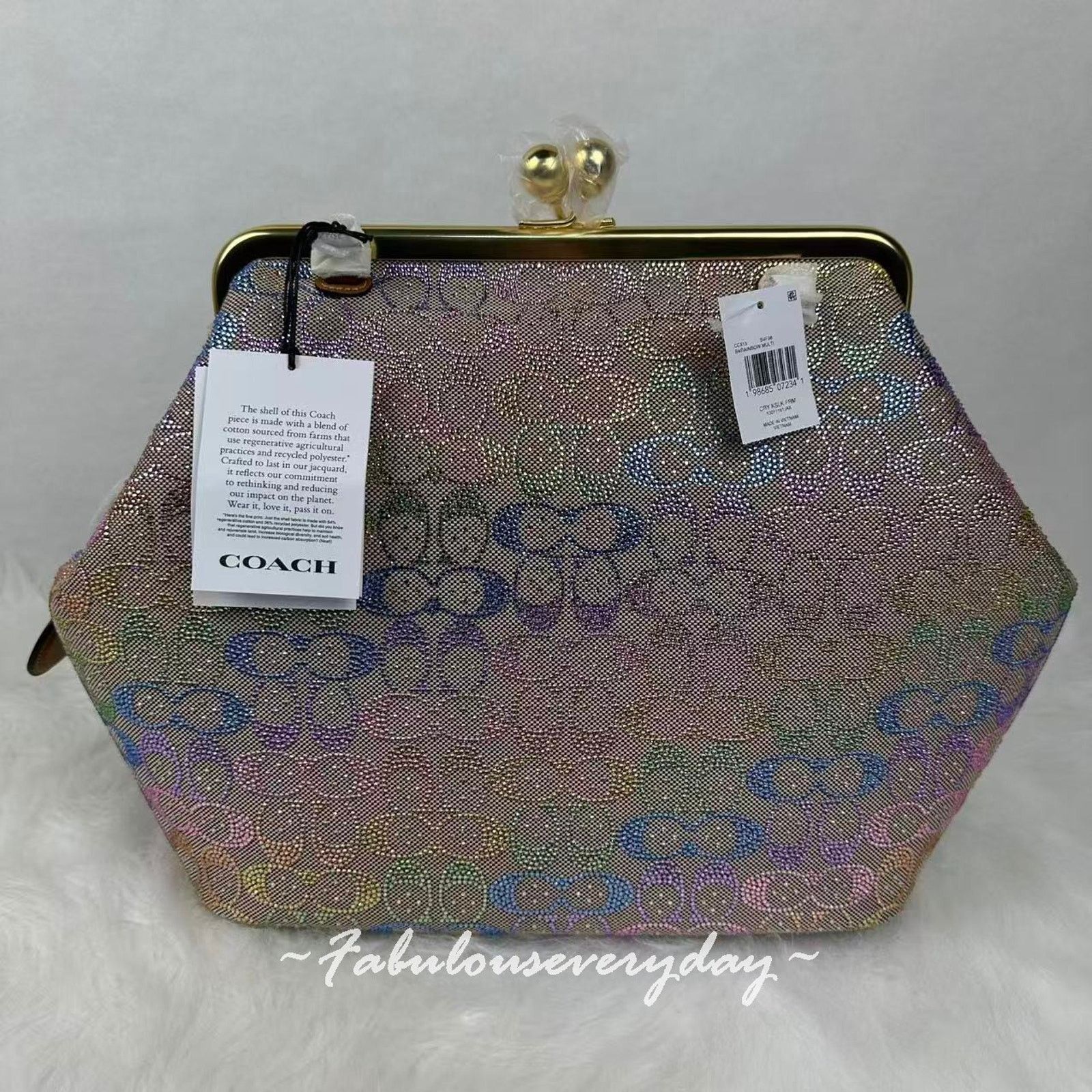 Coach Coach Large Kisslock Frame Crystal Sig Jacquard Rainbow Size ONE SIZE - 3 Thumbnail