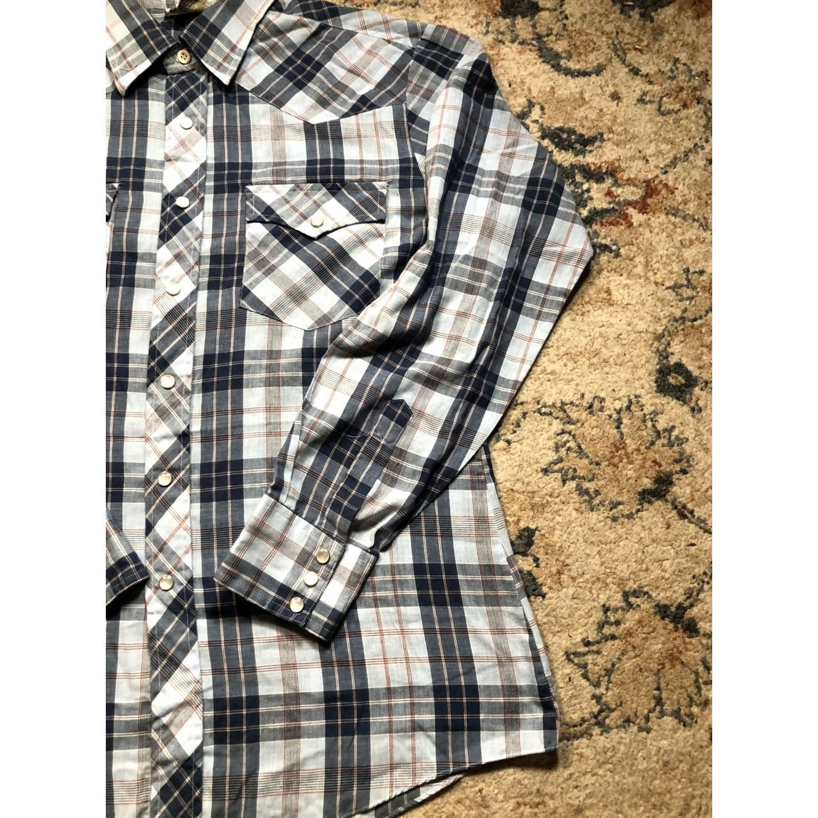 Saturdays NYC VINTAGE Saturdays Western Shirt Mens Large Blue Plaid Pearl Snap Long Sleeve 70s Size US L / EU 52-54 / 3 - 4 Thumbnail