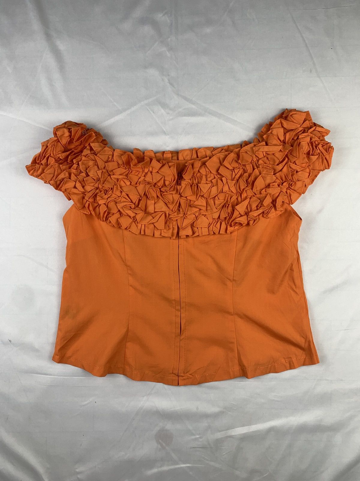 Japanese Brand 2000s Maka Japan Crop Ruffle Rosette Off Shoulder Blouse Top Size S / US 4 / IT 40 - 1 Thumbnail