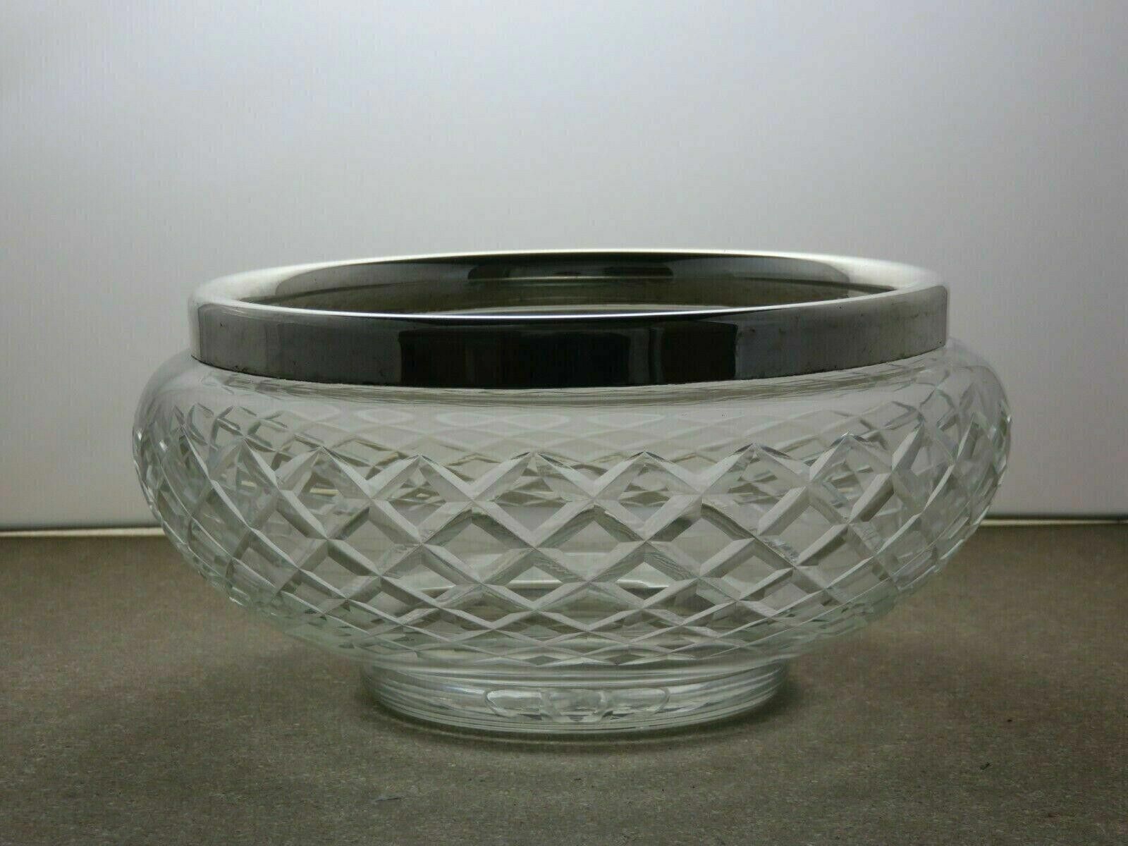 The Unbranded Brand Cut Crystal Cut Glass Salad Serving Bowl Silver Plated Rim Size ONE SIZE - 2 Thumbnail