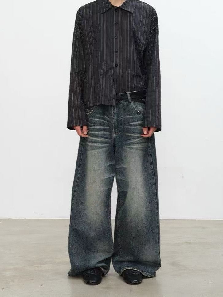 American retro whiskered loose jeans for men