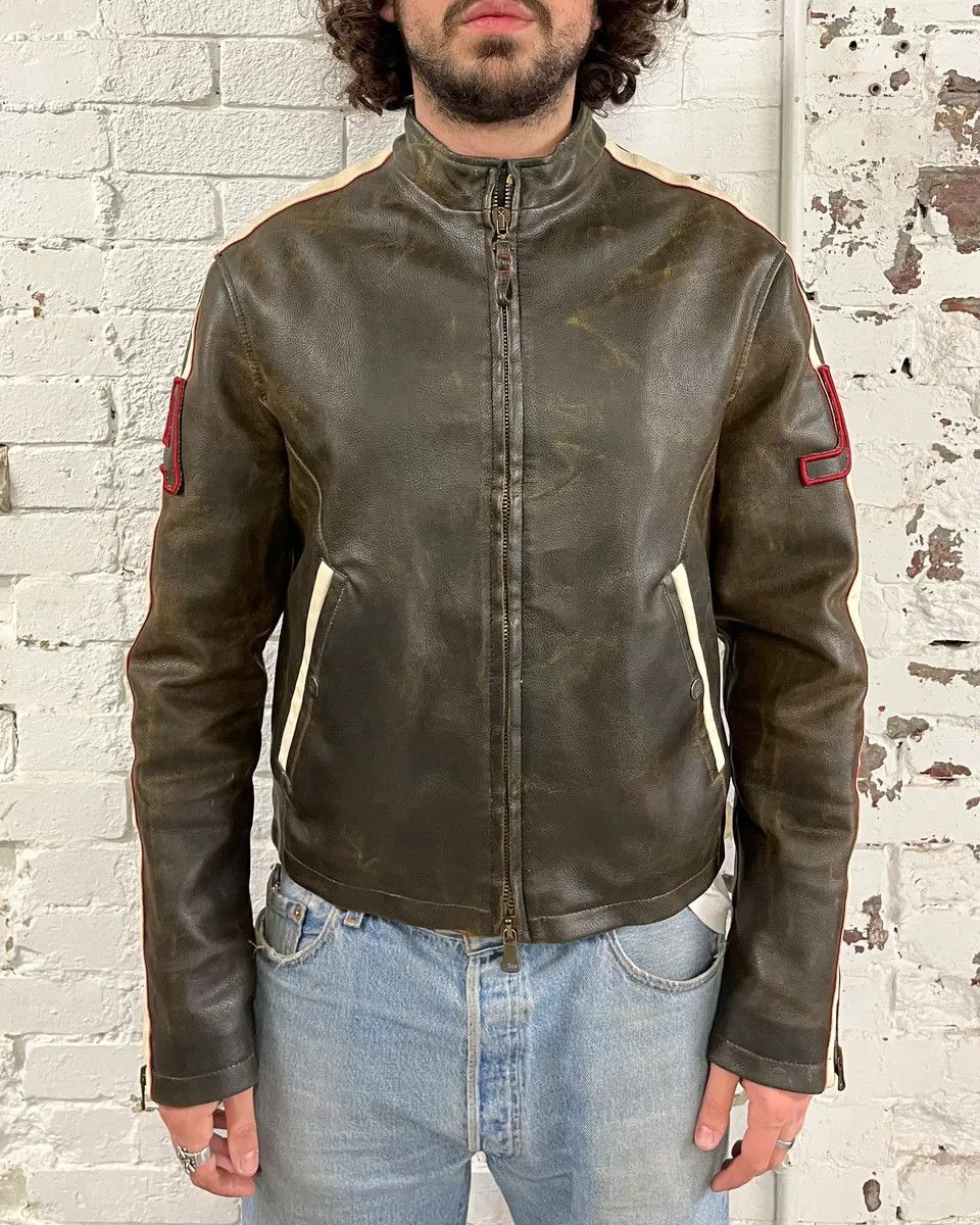 Armani 2000s Armani Brown Faded Leather Biker Jacket Size US M / EU 48-50 / 2 - 2 Thumbnail