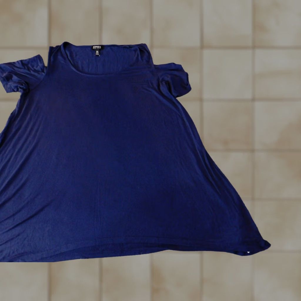 Jones New York Jones New York Blouse Shirt Womens L Blue Off the Shoulder Casual Stretch Regular Cap Sleeve Button Vintage: No Size L / US 10 / IT 46 - 1 Thumbnail
