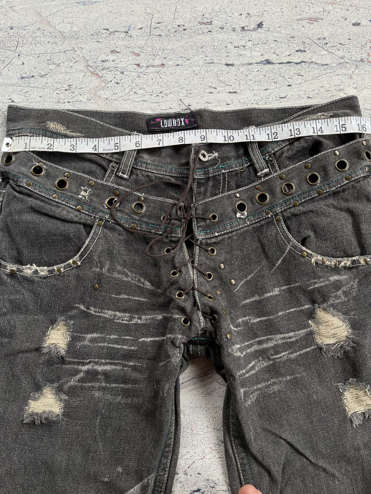 Tornado Mart Distressed Lowbox Double Waist Lace Up Flared Jeans Size US 30 / EU 46 - 10 Thumbnail