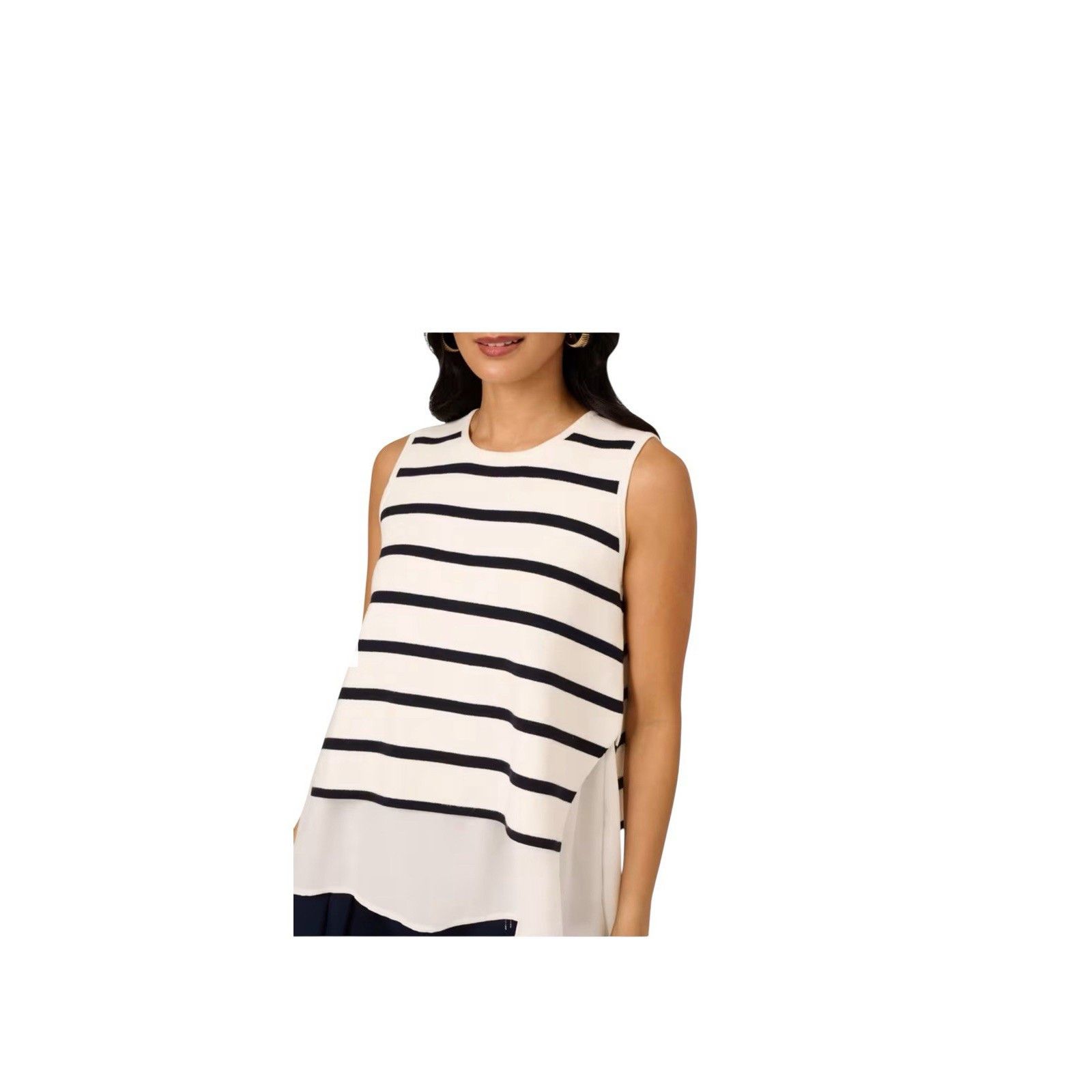 Adrianna Papell Adrianna Papell Textures Stripped Cropped Vest Ivory Navy Si Size L / US 10 / IT 46 - 4 Thumbnail