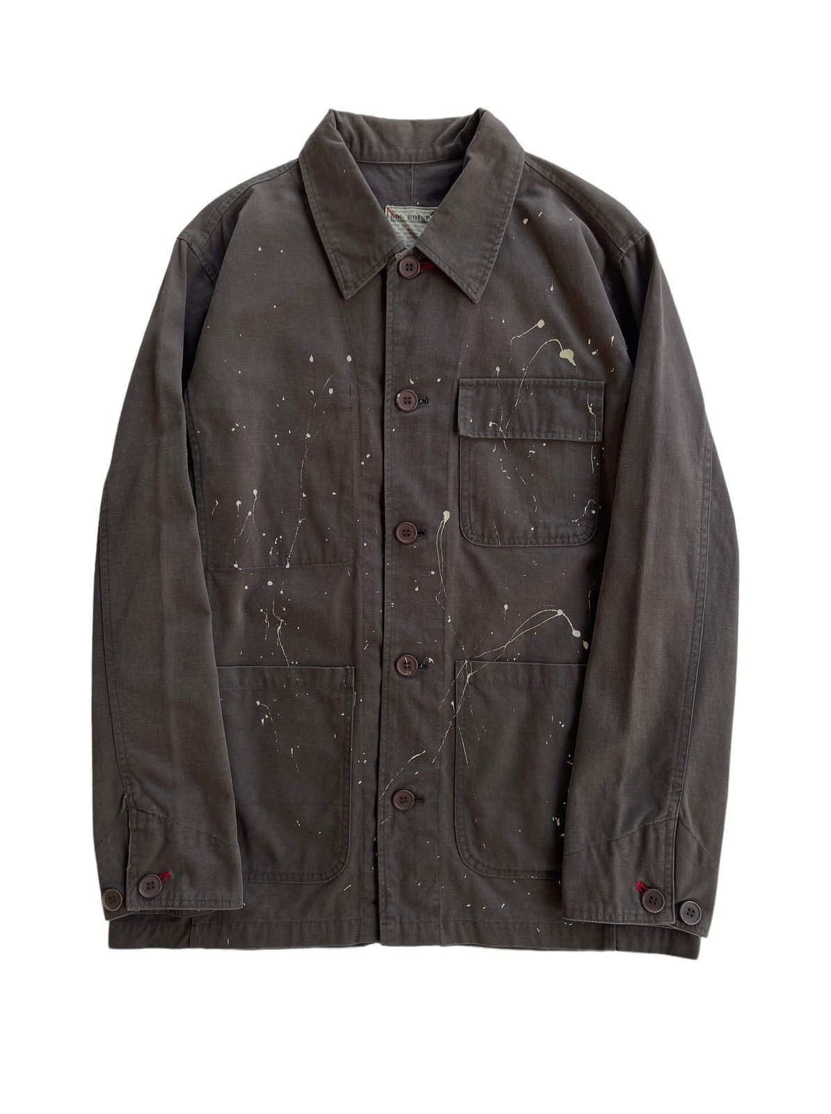 image of H W Dog Co x Vintage Dog House Paint Splatted Workers Jacket in Dark Khaki, Men's (Size Medium)
