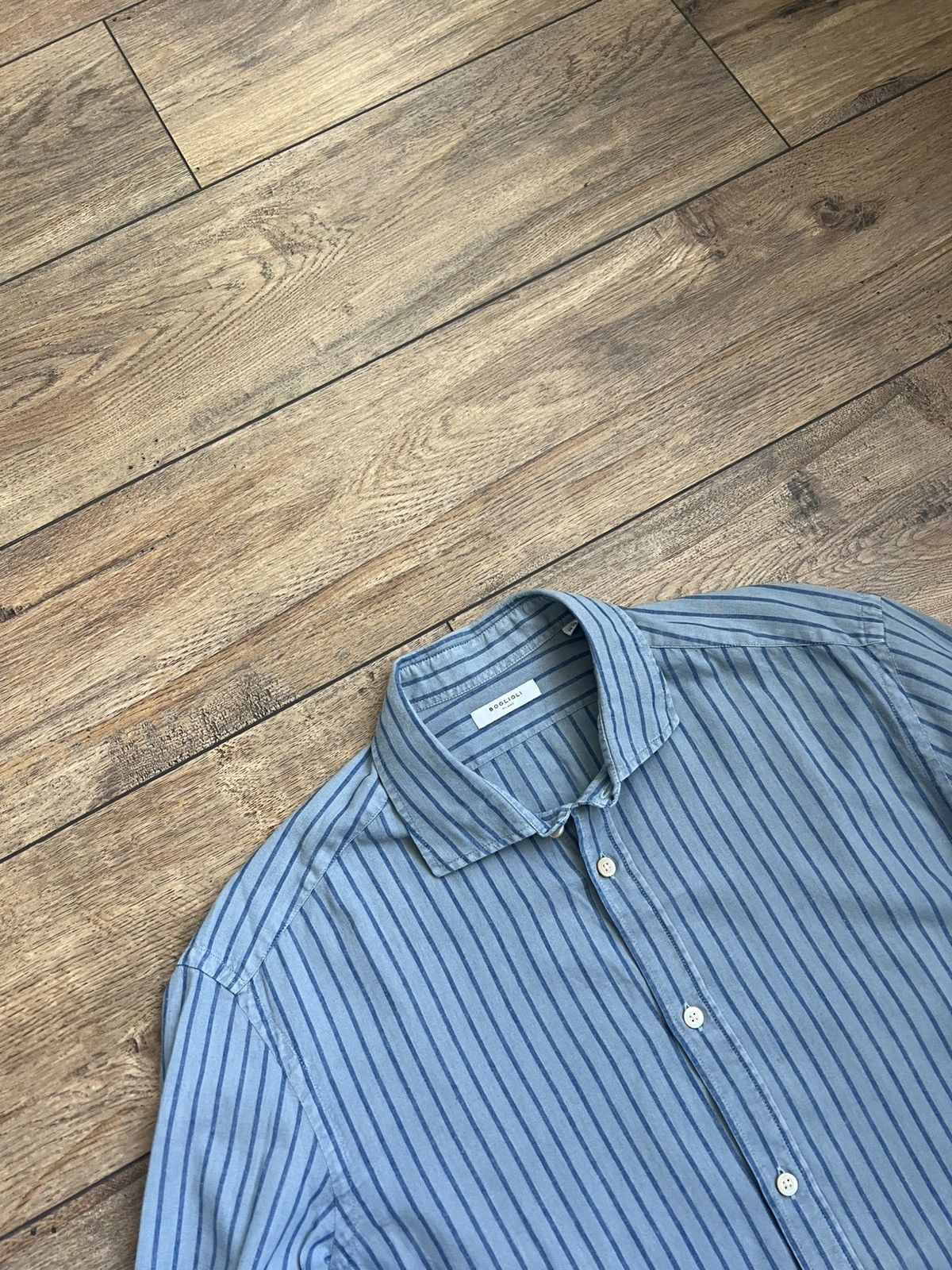 Boglioli Boglioli Sky blue and blue striped cotton and linen shirt Size US XL / EU 56 / 4 - 3 Thumbnail