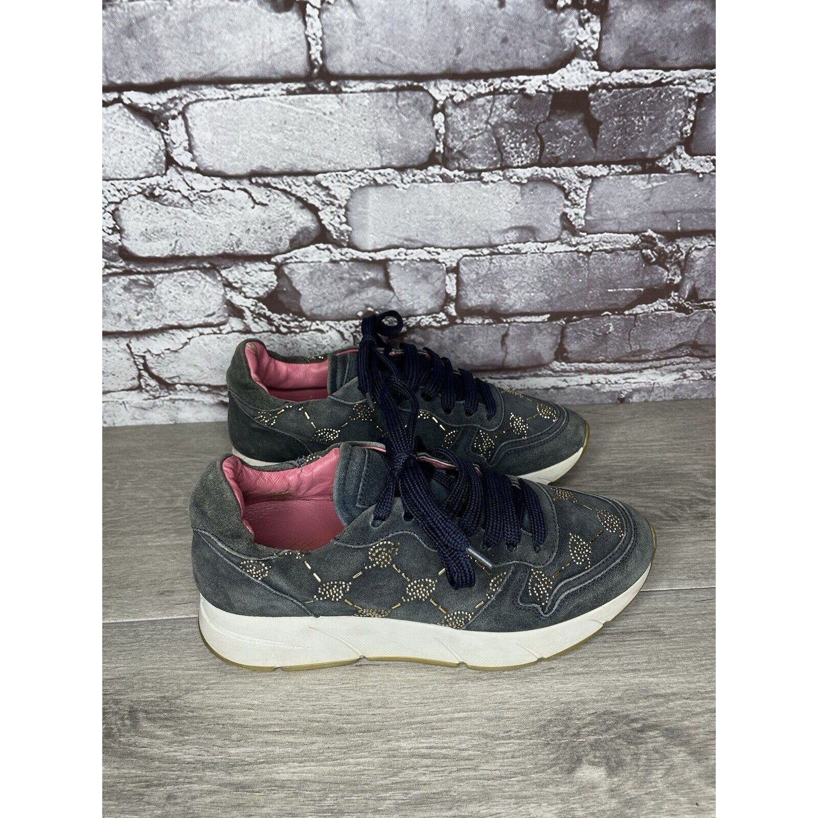 Blumarine Blumarine Blue Suede Gold Embellished Lace Up Sneakers Women Size US 6 / IT 36 - 12 Thumbnail