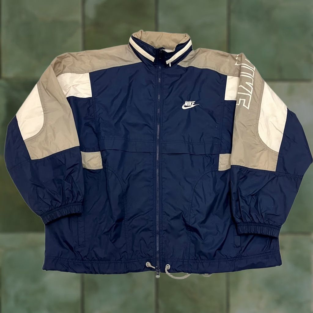 Nike VINTAGE Nike Premier Windbreaker Jacket XL Navy Grey Spell Out 90s Size US XL / EU 56 / 4 - 1 Thumbnail
