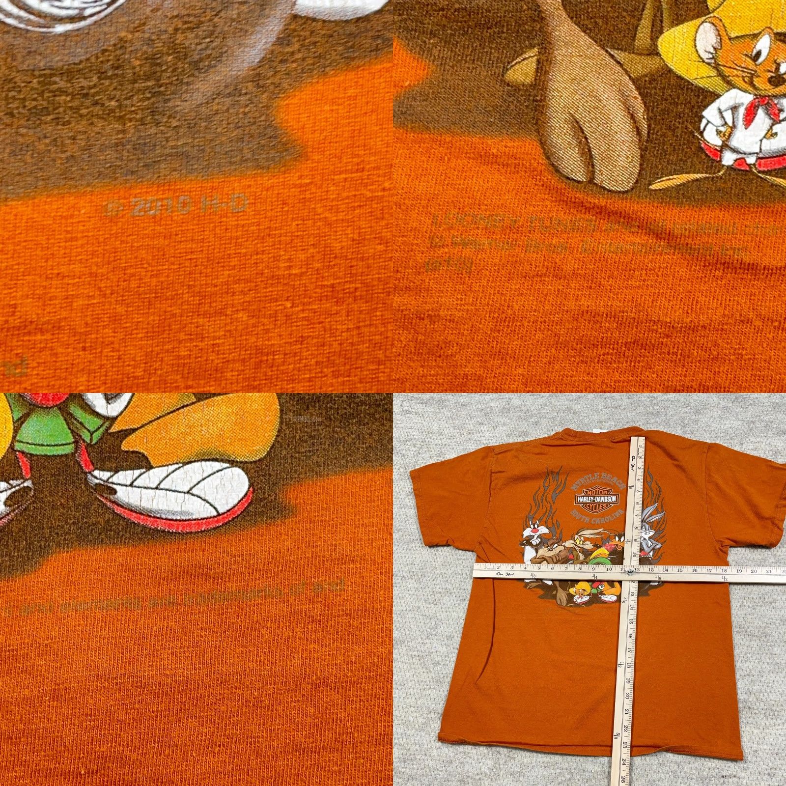 Harley Davidson Harley-Davidson Shirt Men Medium Orange Looney Tunes Vintage Iron Coyote Flames Graphic Print Short Sleeve Crew Neck T-Shirt Size US M / EU 48-50 / 2 - 9 Thumbnail