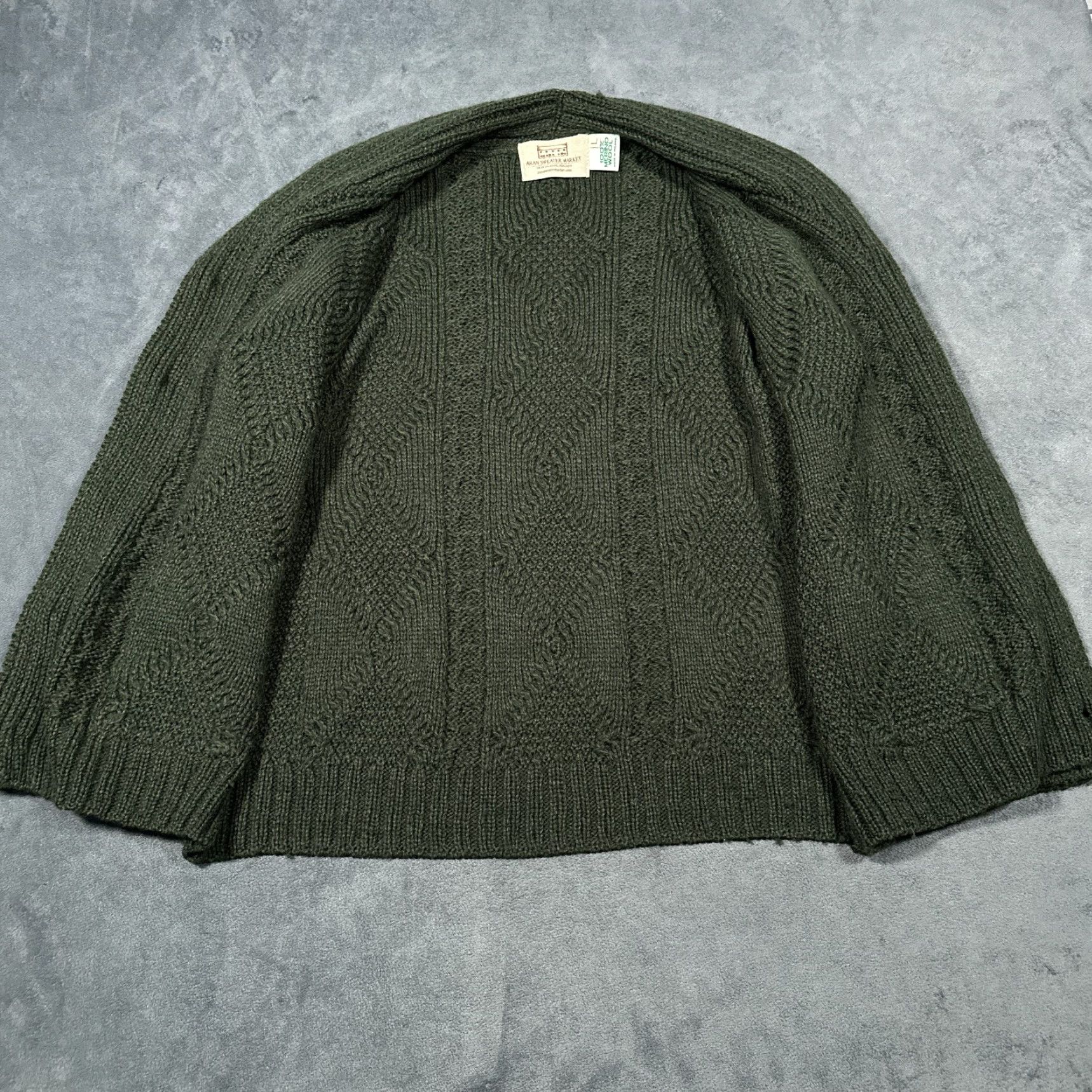 Market Aran Sweater Market Women's Cardigan Sweater Large Green Cable Knit Merino Wool Outdoor Classic Size L / US 10 / IT 46 - 5 Thumbnail