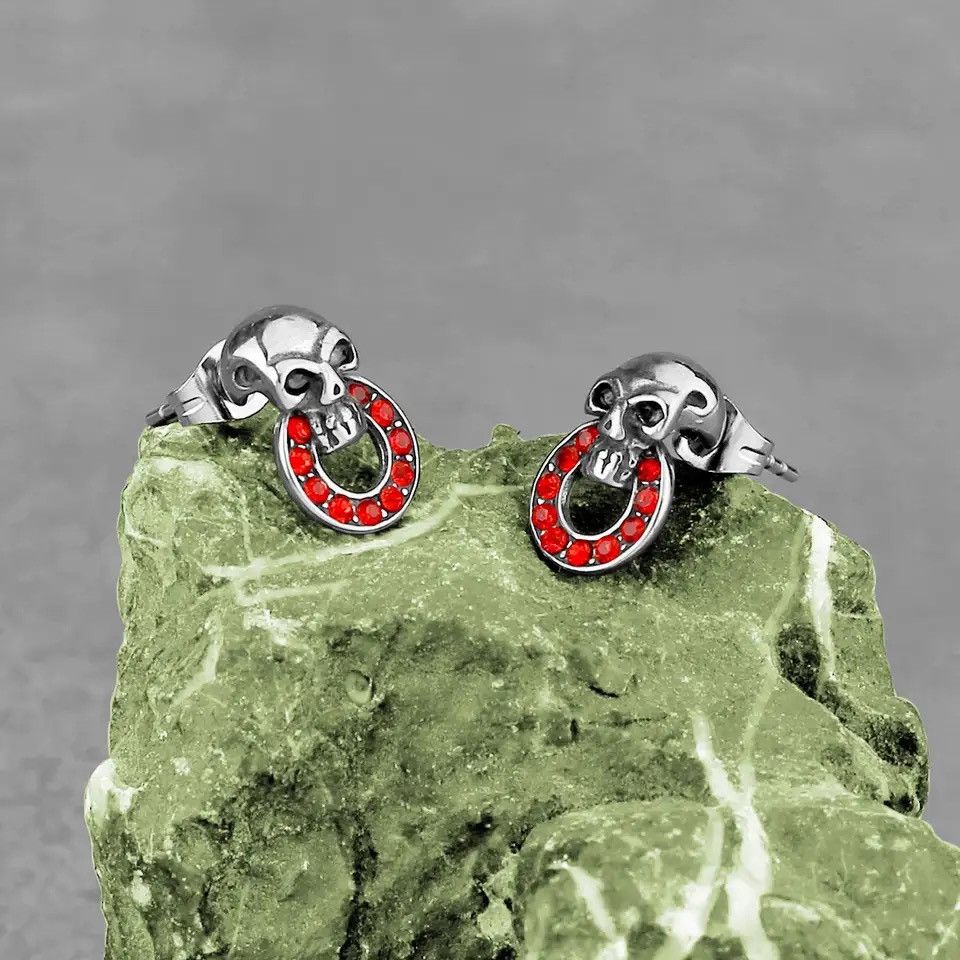 Jewelry Red Tiny Skull Stud Earrings Charm Stainless Earring Gift Size ONE SIZE - 1 Thumbnail