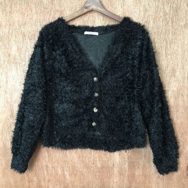 Japanese Brand Begum Black Shag Shaggy Fur Mohair Cardigan #6399DLAL Size M / US 6-8 / IT 42-44 - 5 Thumbnail